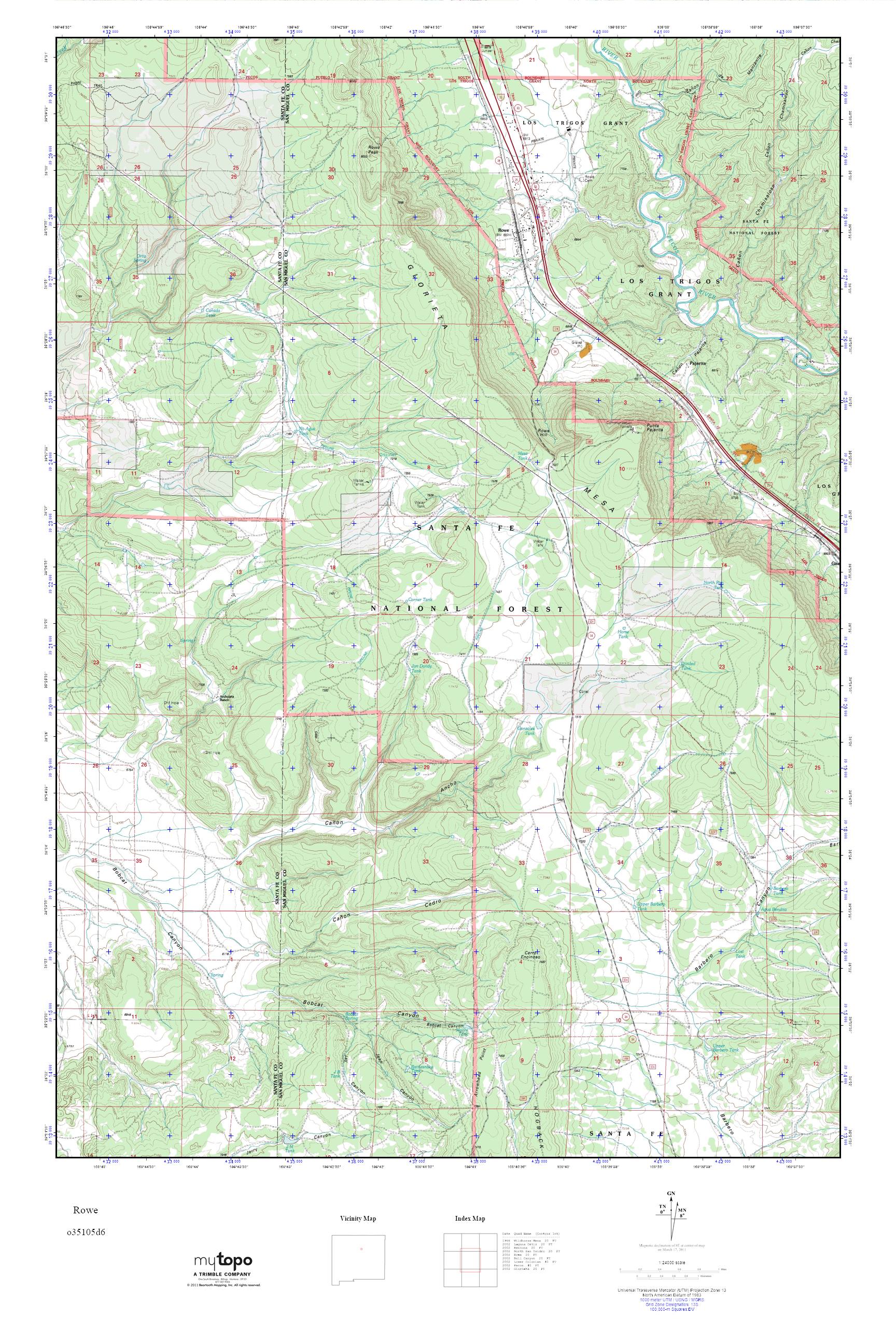 MyTopo Rowe, New Mexico USGS Quad Topo Map