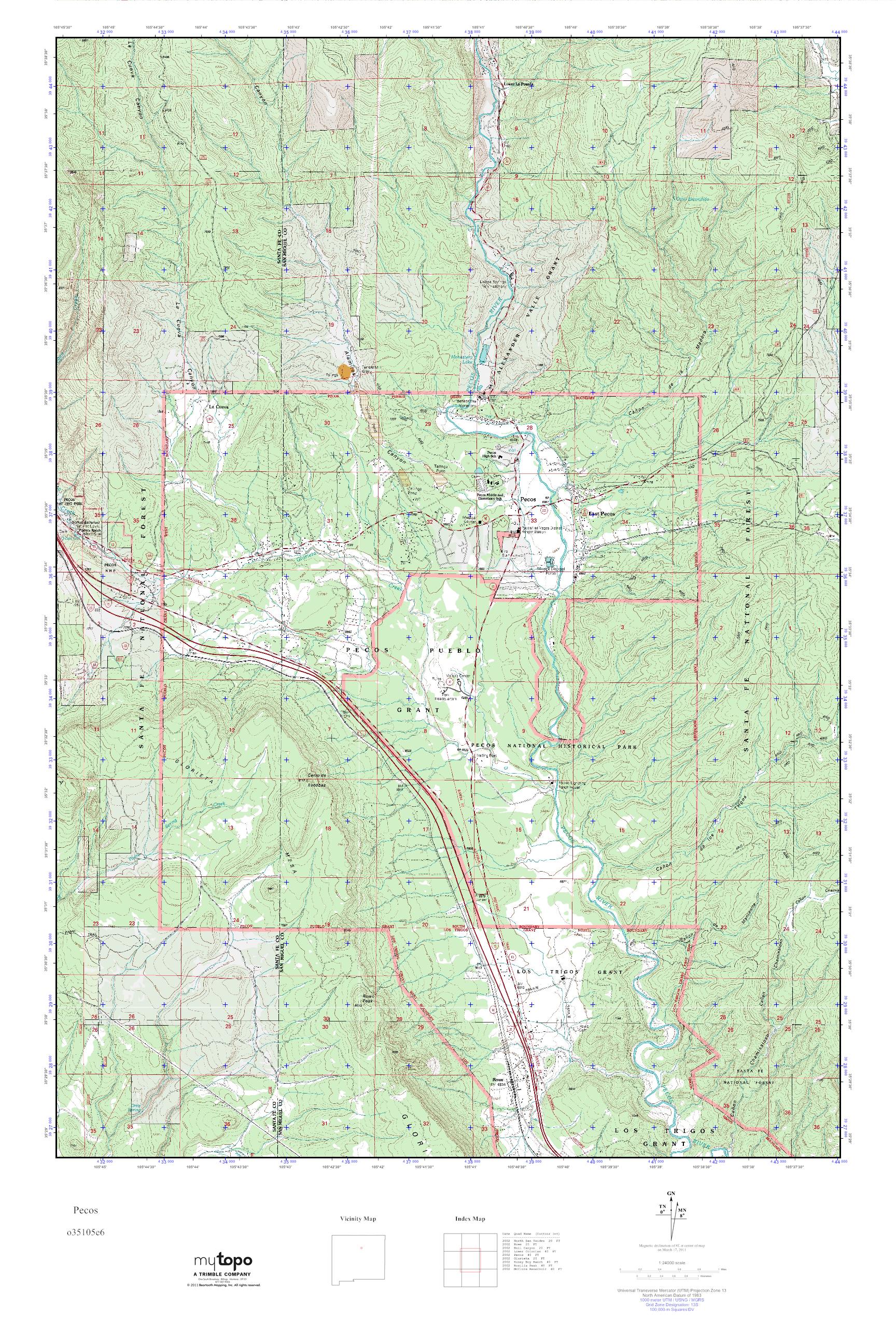 MyTopo Pecos, New Mexico USGS Quad Topo Map