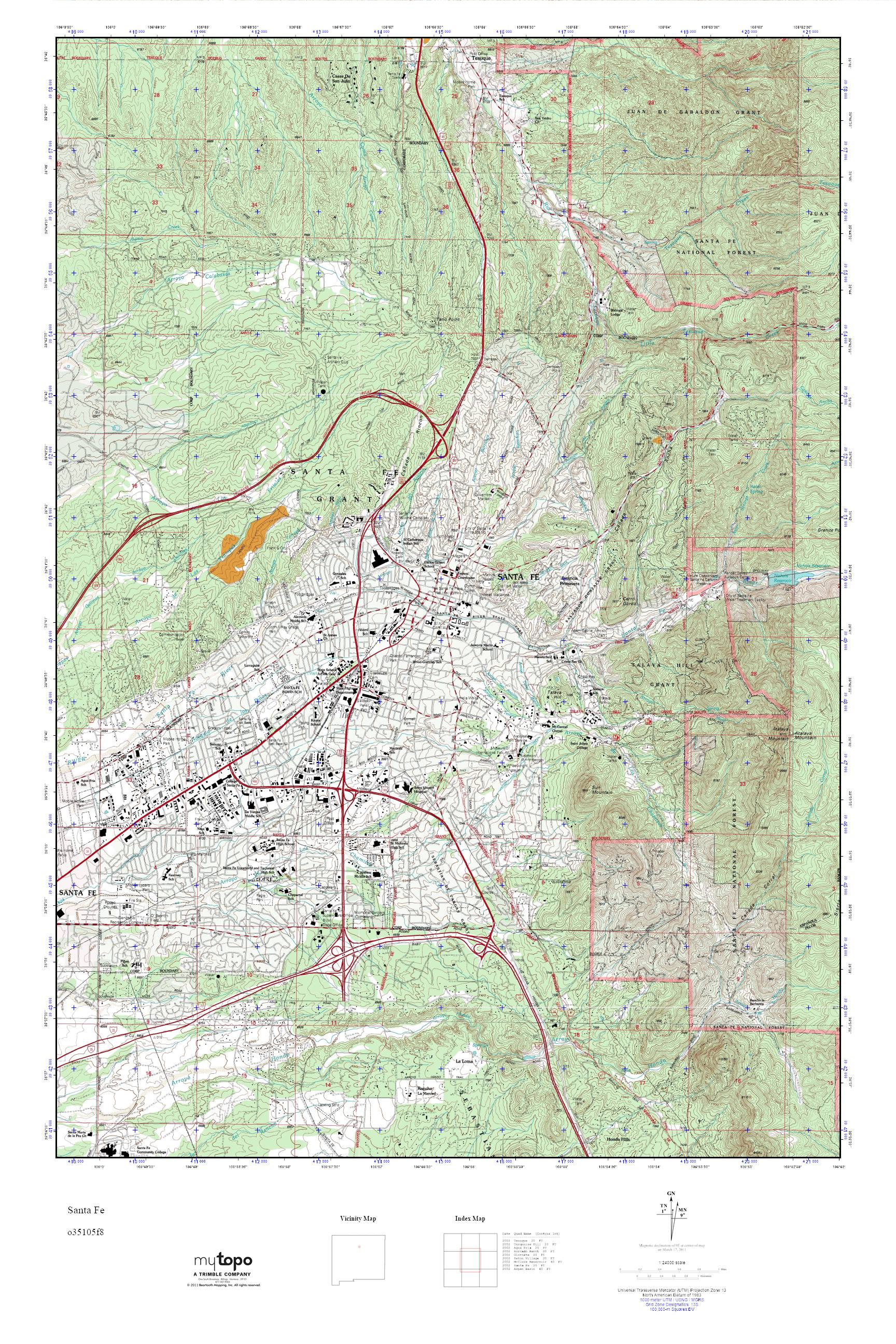 MyTopo Santa Fe, New Mexico USGS Quad Topo Map