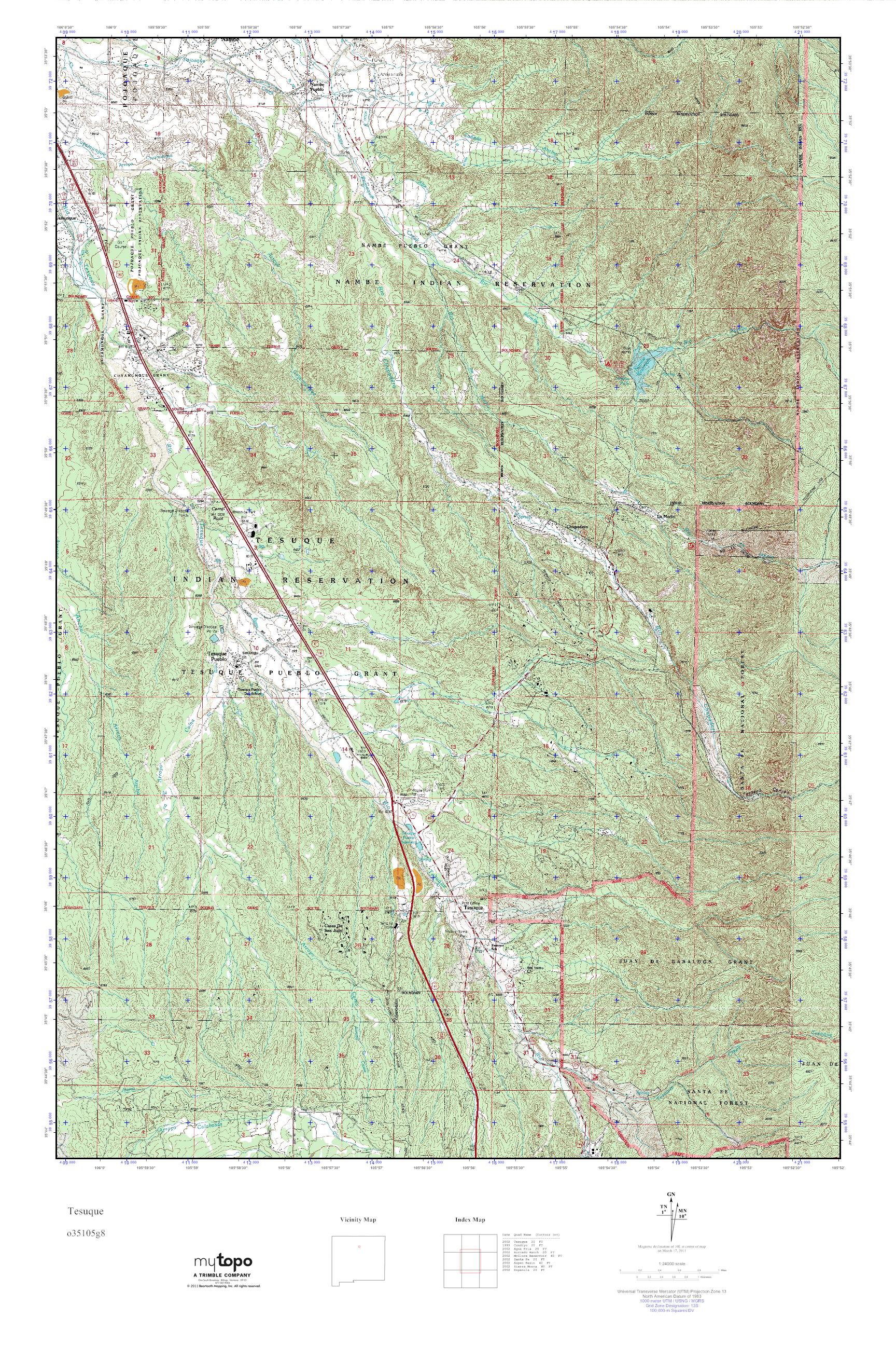 MyTopo Tesuque, New Mexico USGS Quad Topo Map