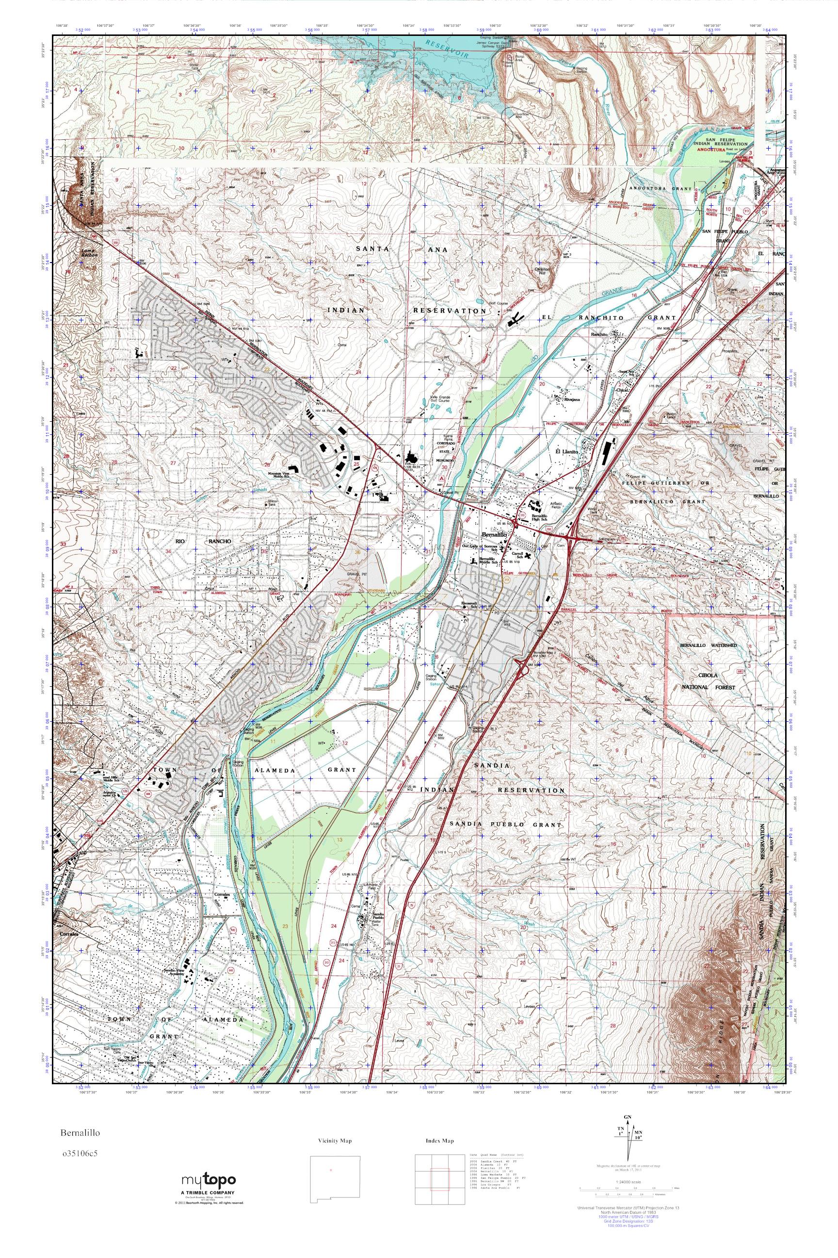 MyTopo Bernalillo, New Mexico USGS Quad Topo Map