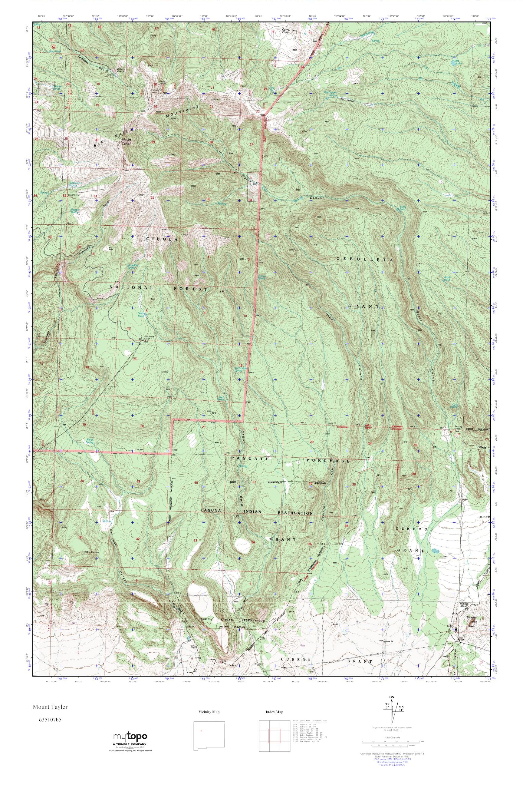 MyTopo Mount Taylor, New Mexico USGS Quad Topo Map