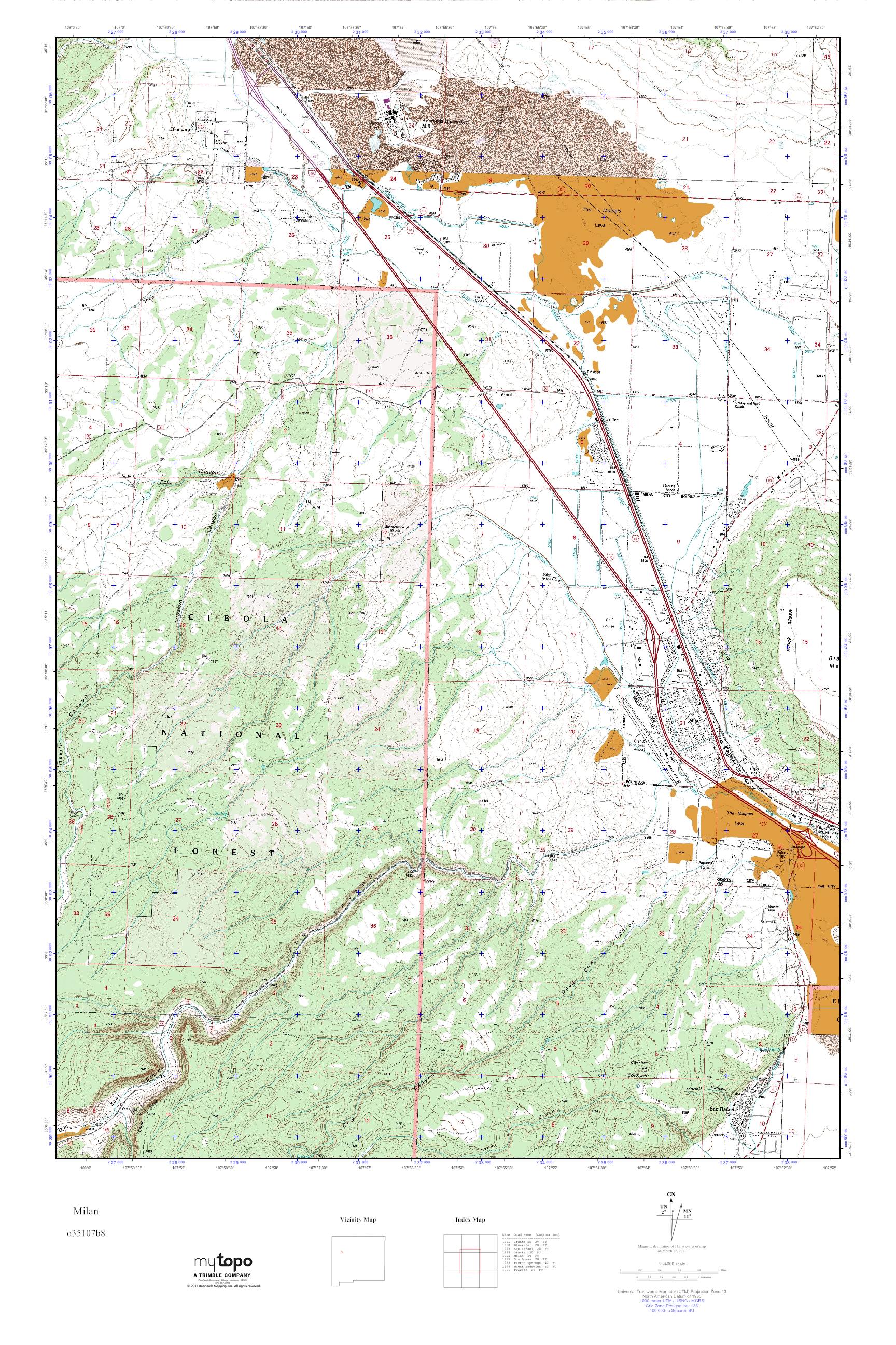 MyTopo Milan, New Mexico USGS Quad Topo Map