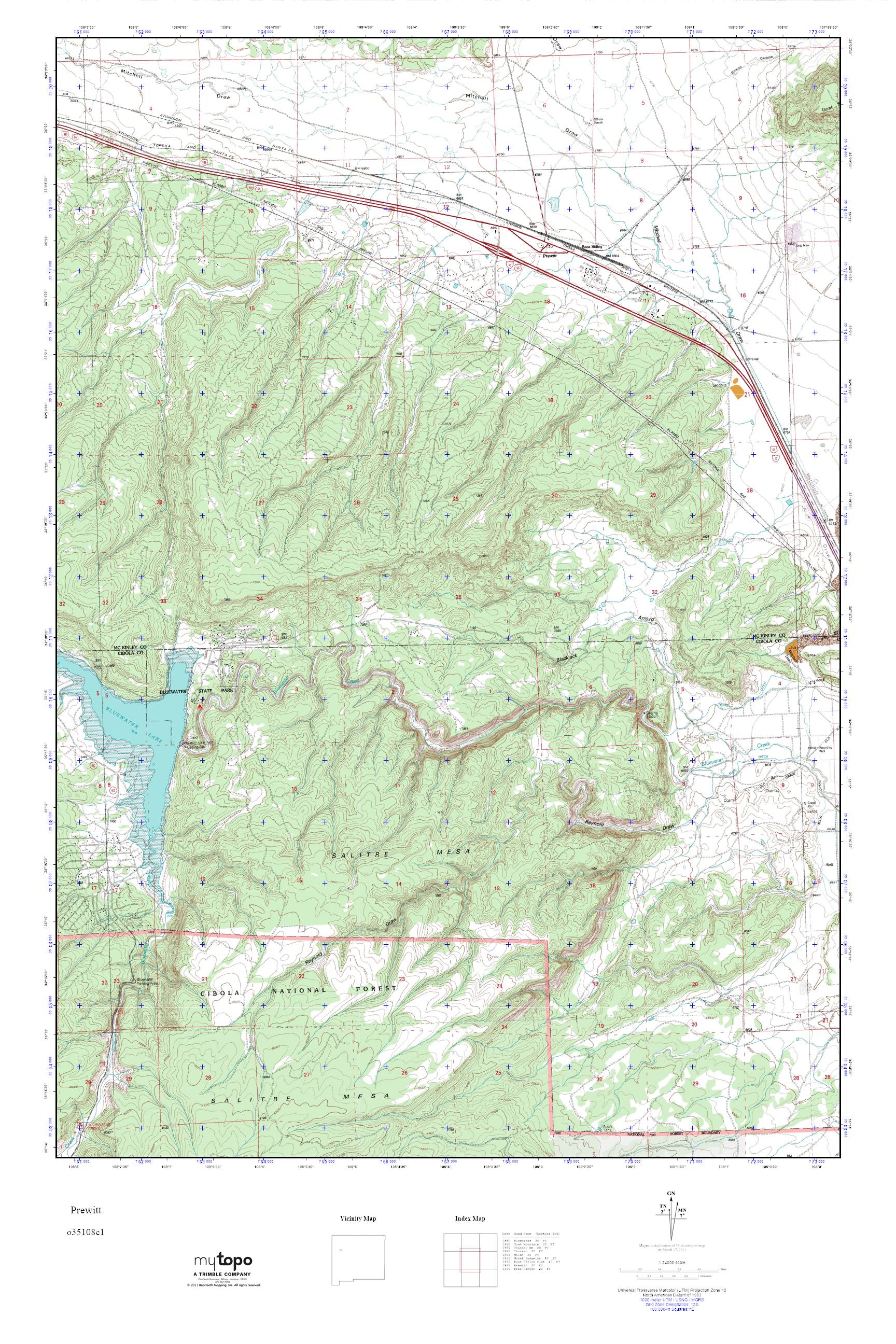 MyTopo Prewitt, New Mexico USGS Quad Topo Map