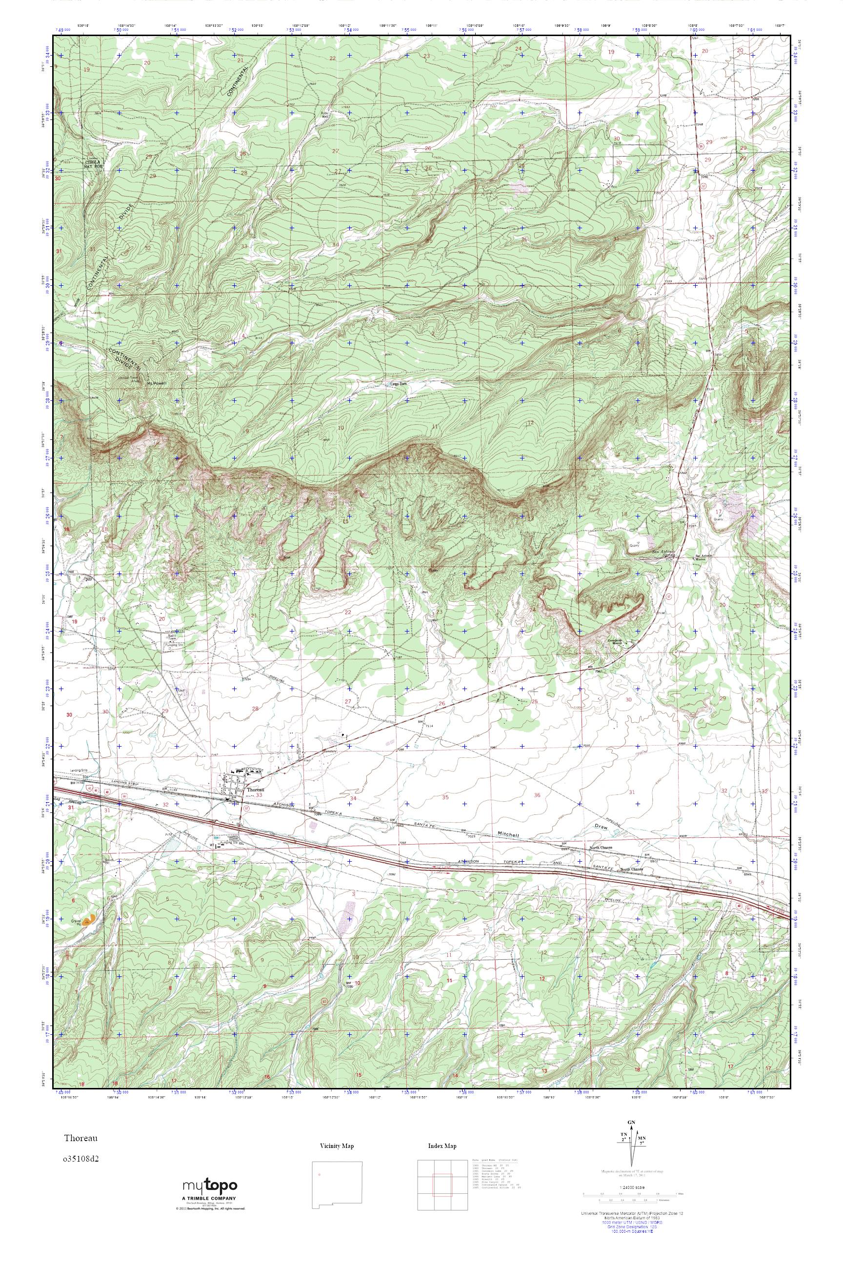 MyTopo Thoreau, New Mexico USGS Quad Topo Map