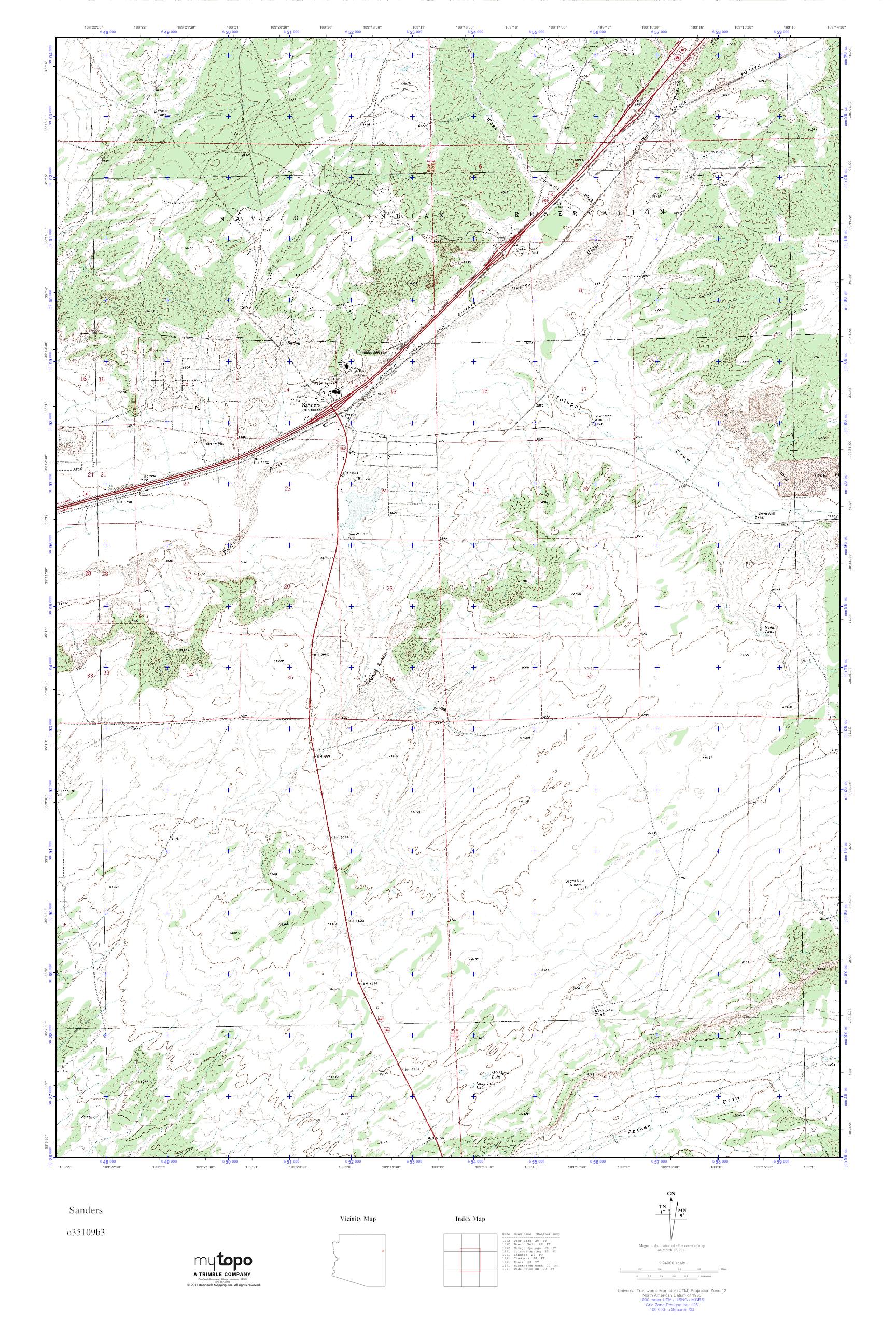 MyTopo Sanders, Arizona USGS Quad Topo Map