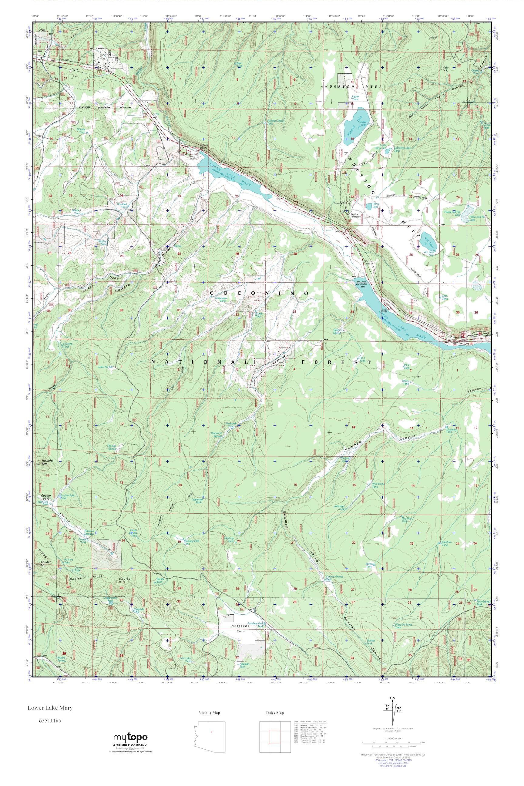 MyTopo Lower Lake Mary, Arizona USGS Quad Topo Map