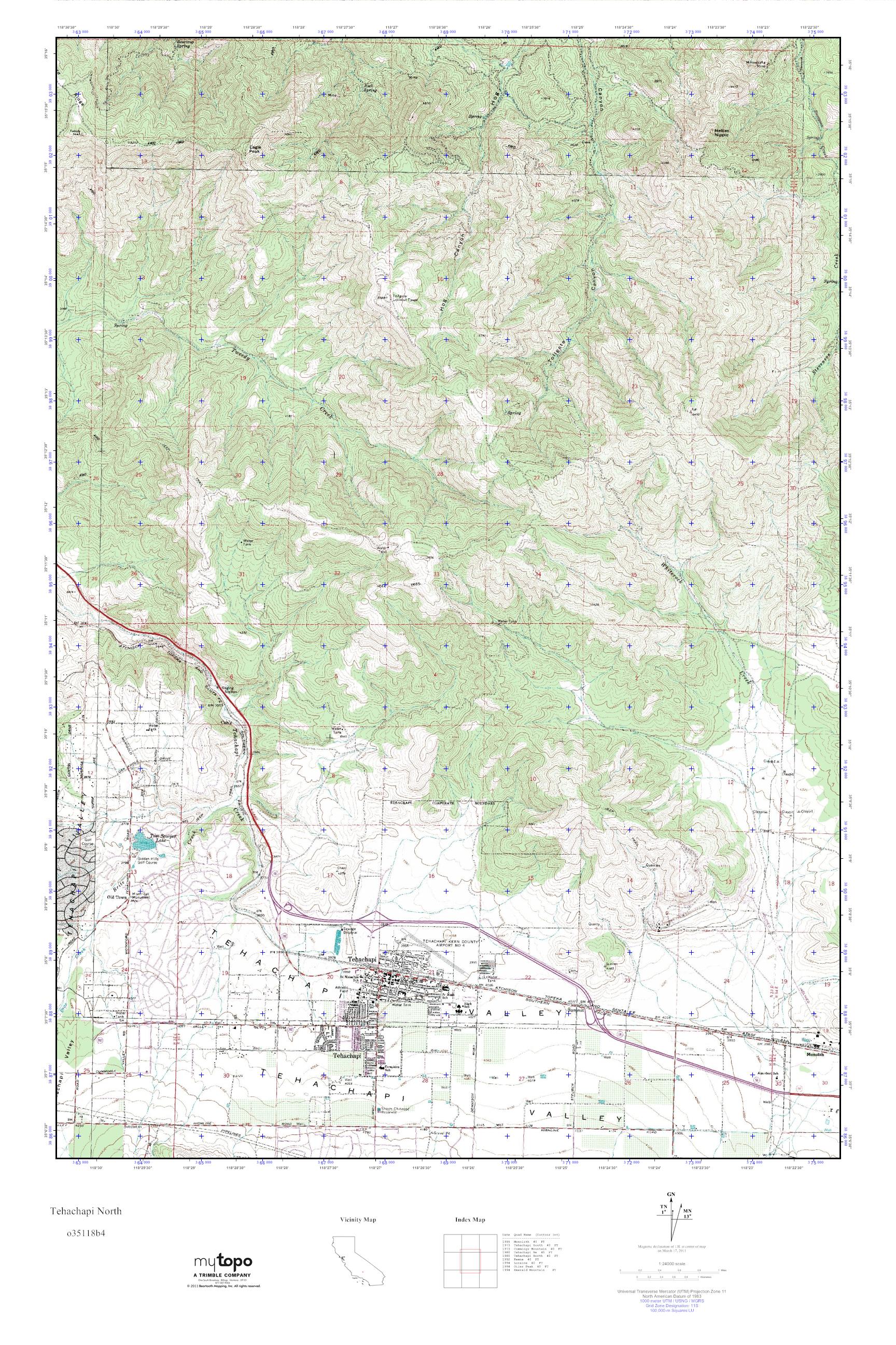 MyTopo Tehachapi North, California USGS Quad Topo Map