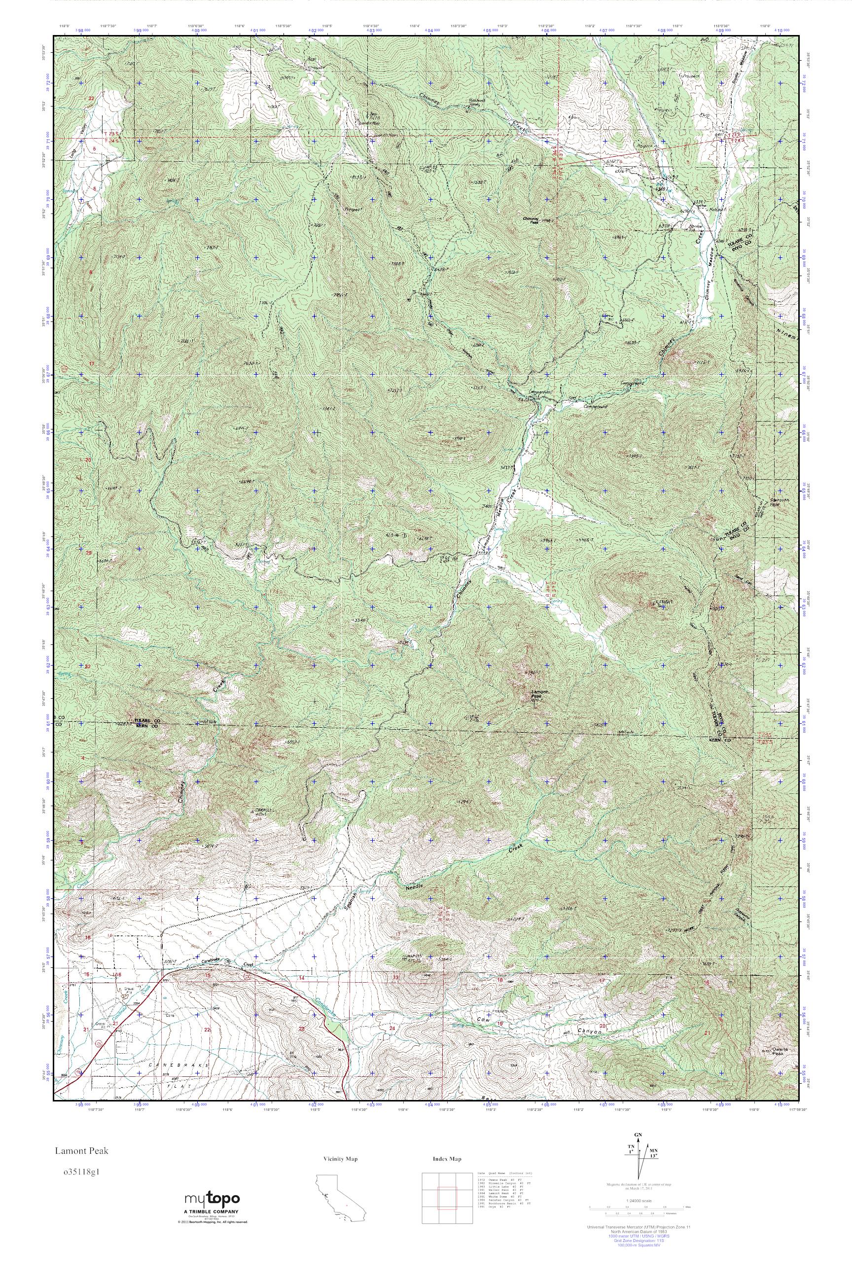MyTopo Lamont Peak, California USGS Quad Topo Map