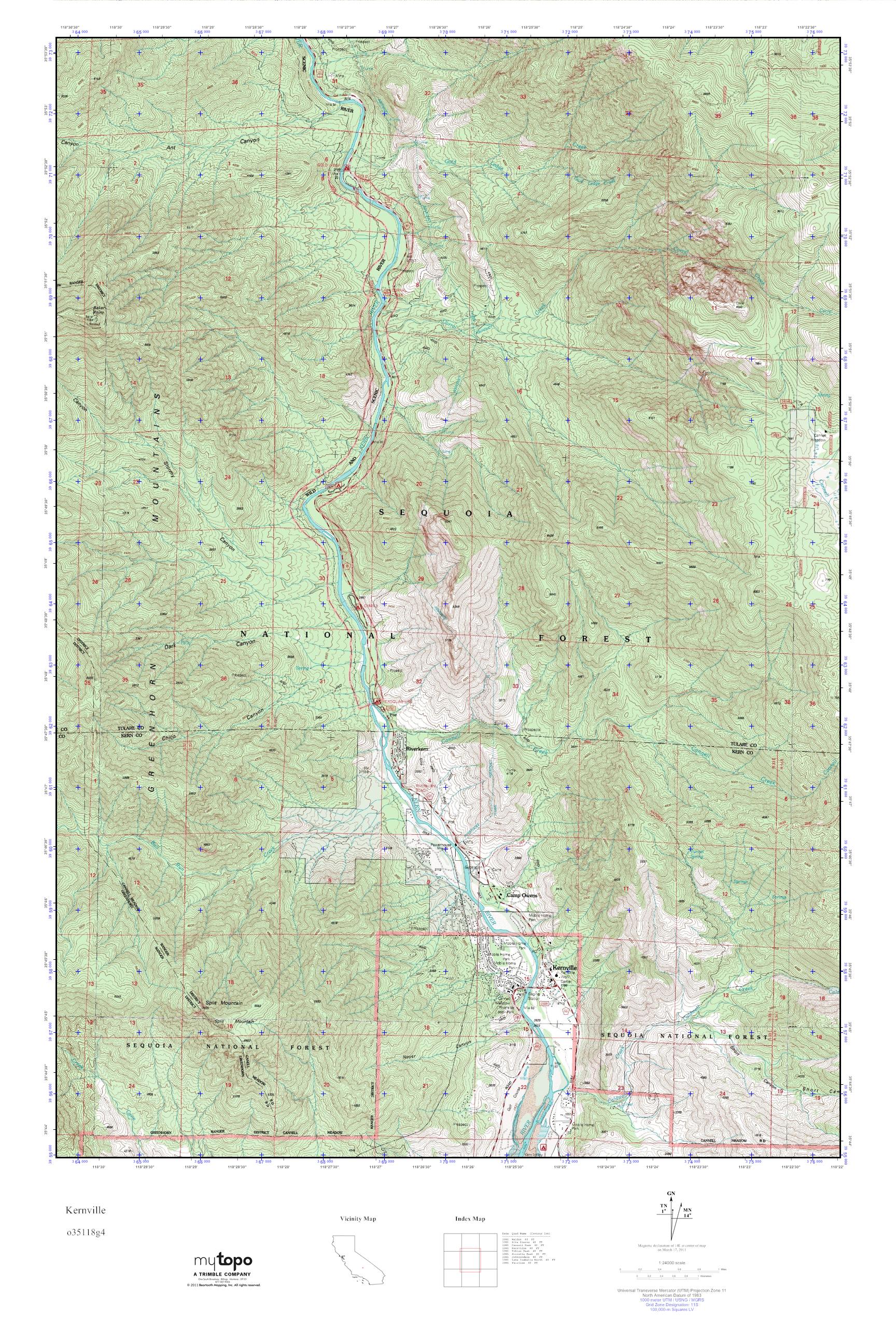 MyTopo Kernville, California USGS Quad Topo Map