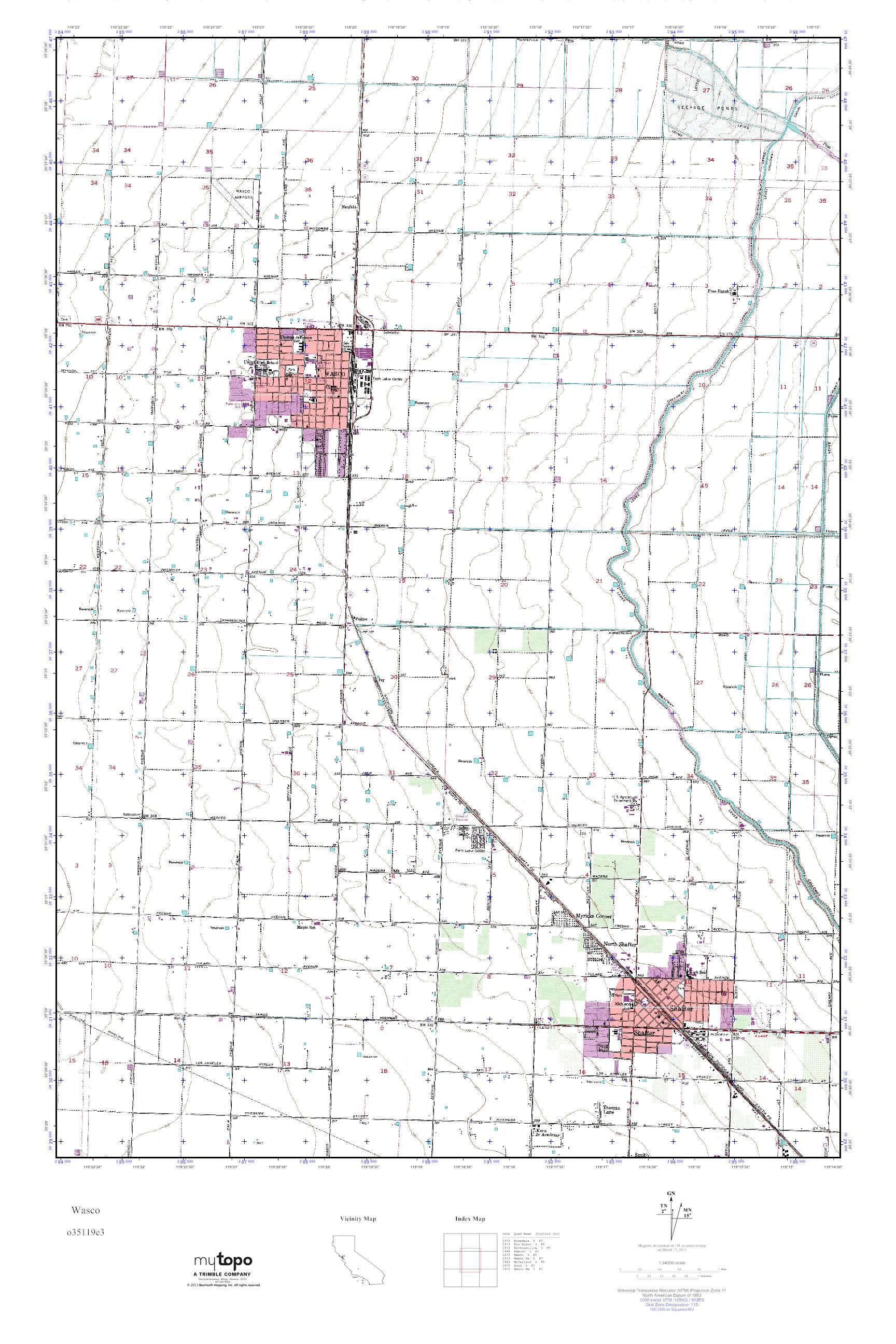 MyTopo Wasco, California USGS Quad Topo Map