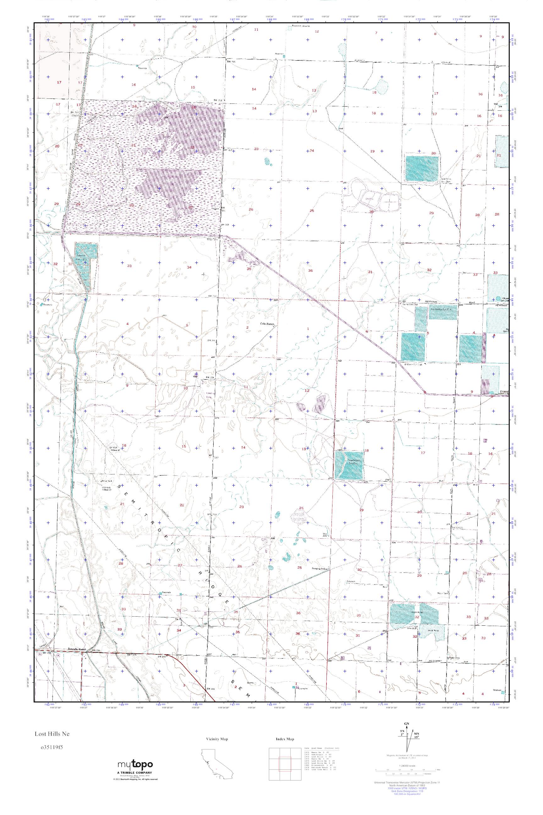 MyTopo Lost Hills Ne, California USGS Quad Topo Map