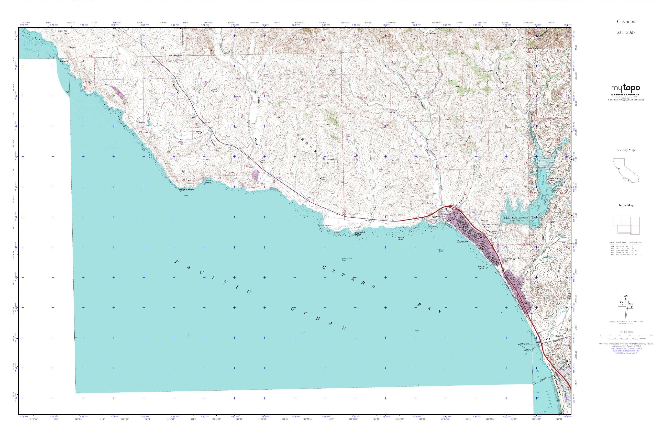 MyTopo Cayucos, California USGS Quad Topo Map
