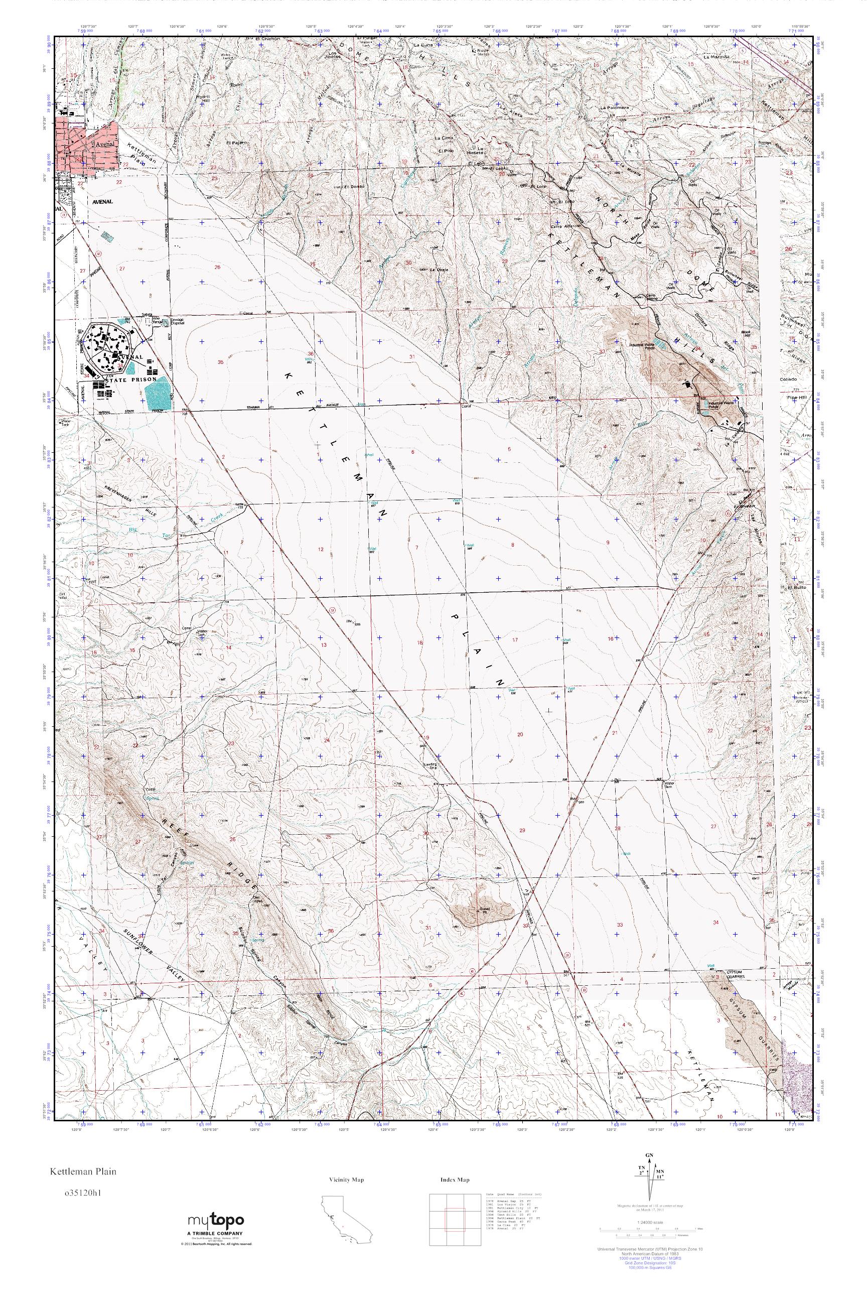 MyTopo Kettleman Plain, California USGS Quad Topo Map