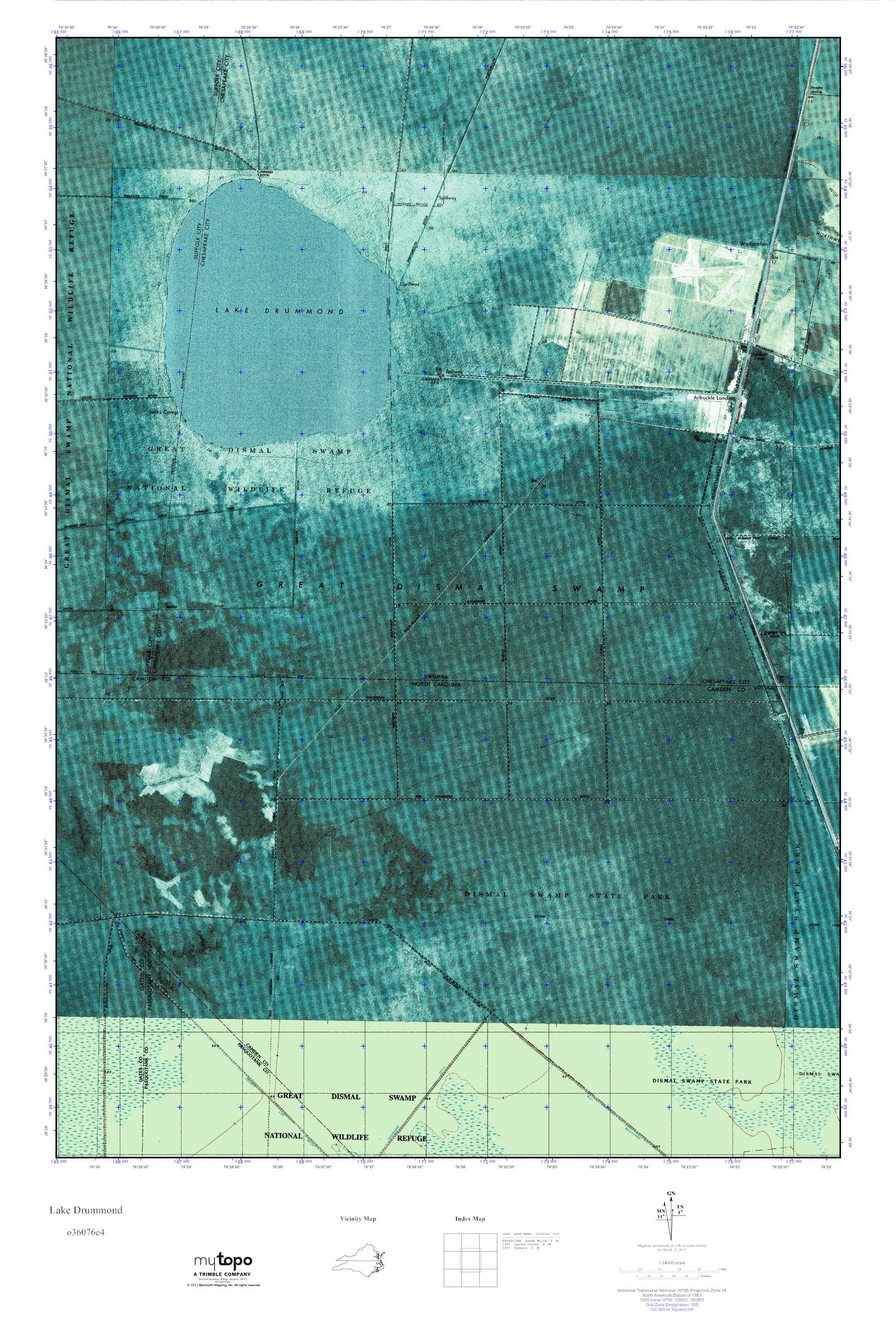 MyTopo Lake Drummond, Virginia USGS Quad Topo Map