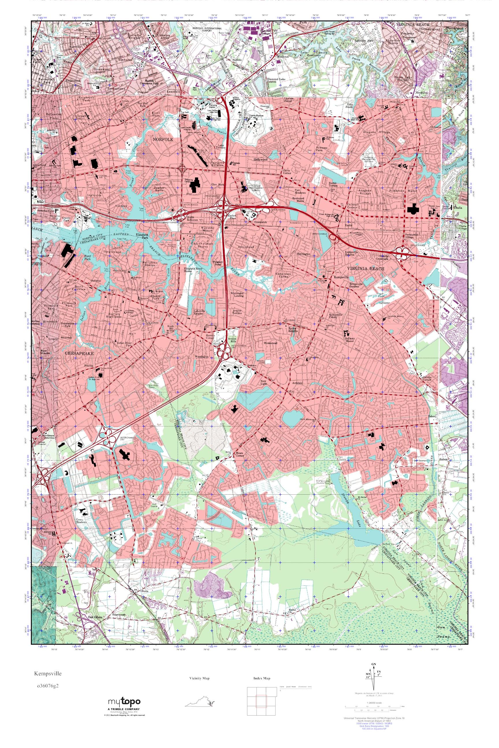MyTopo Kempsville, Virginia USGS Quad Topo Map