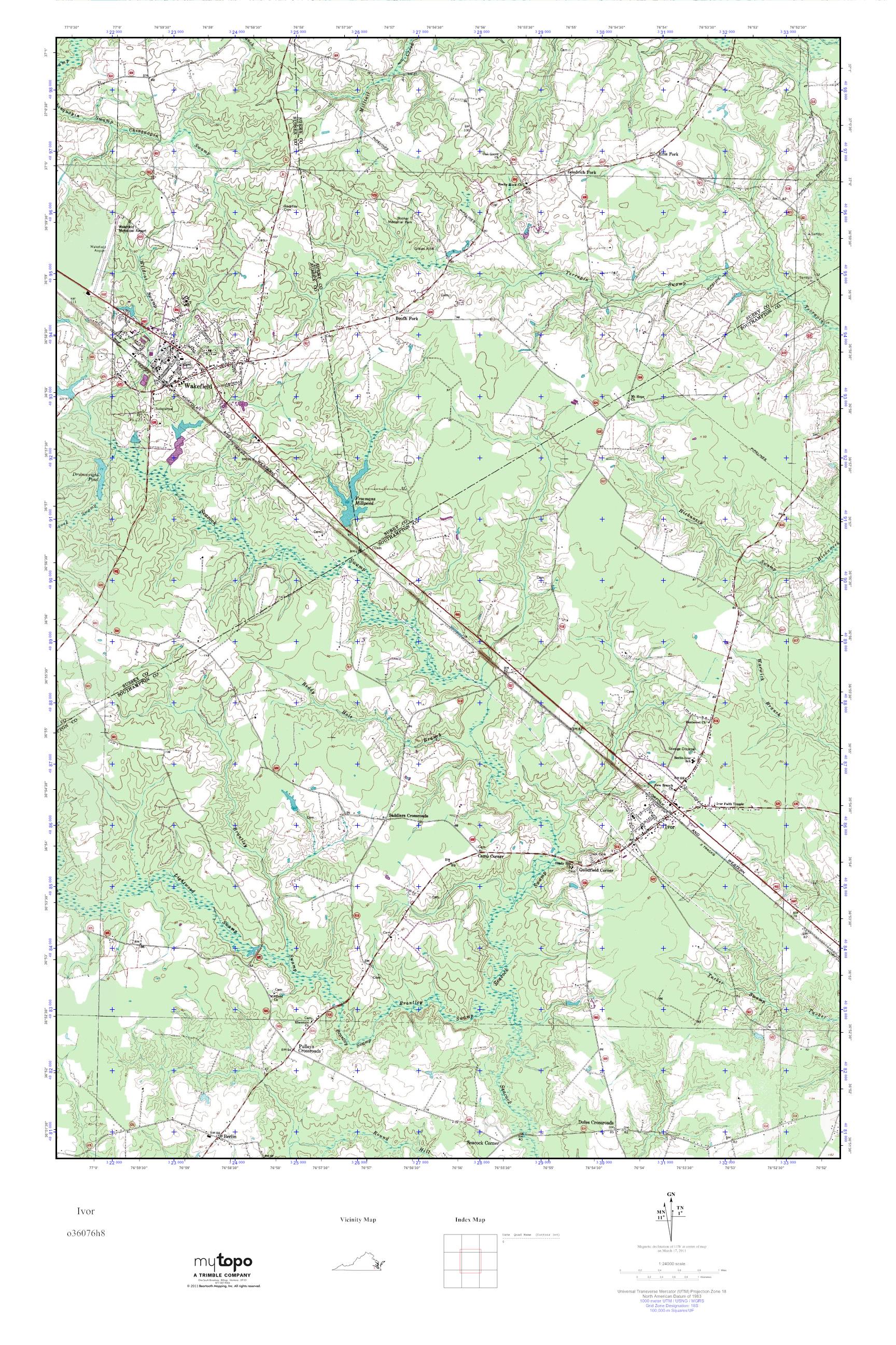 MyTopo Ivor, Virginia USGS Quad Topo Map