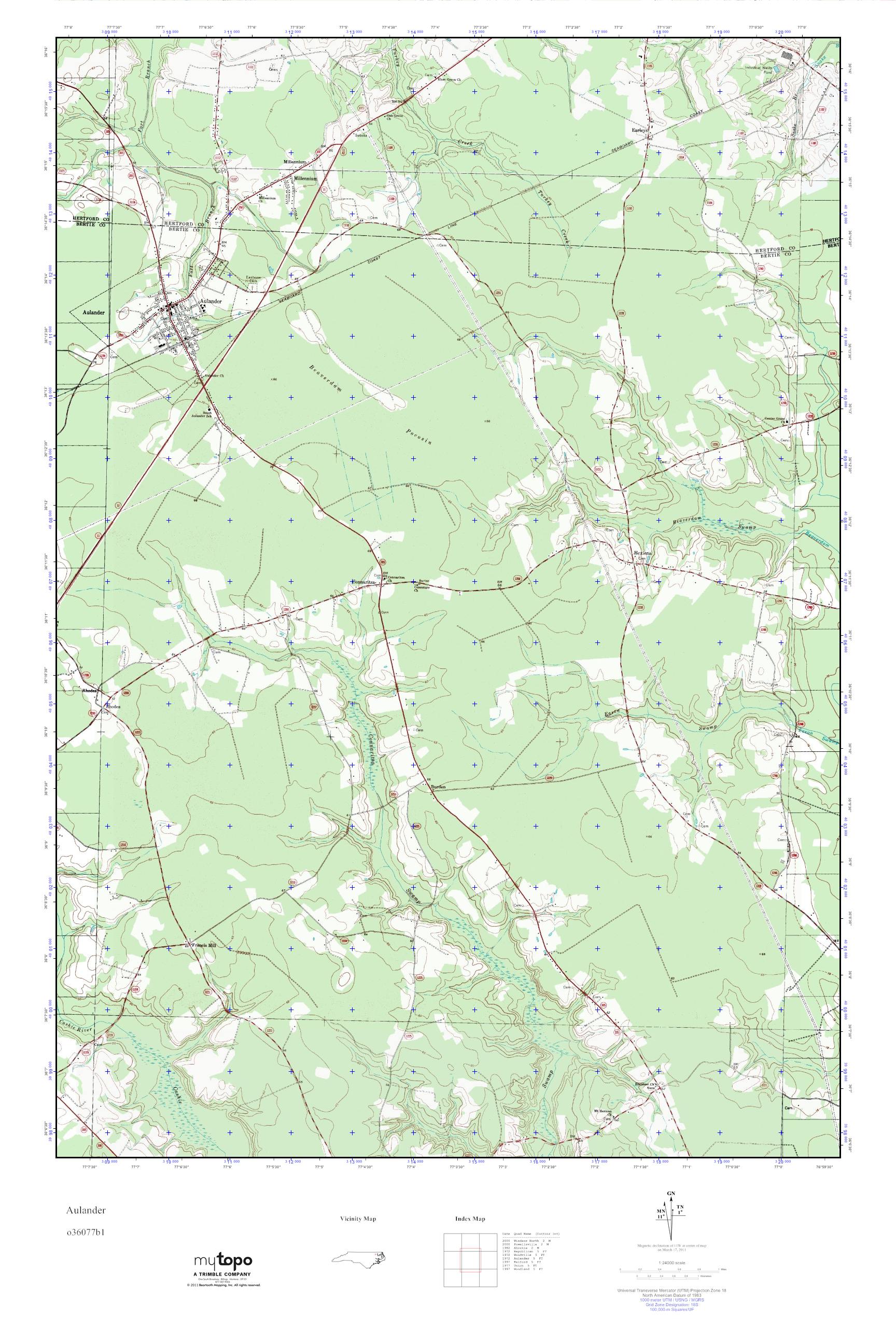 MyTopo Aulander, North Carolina USGS Quad Topo Map