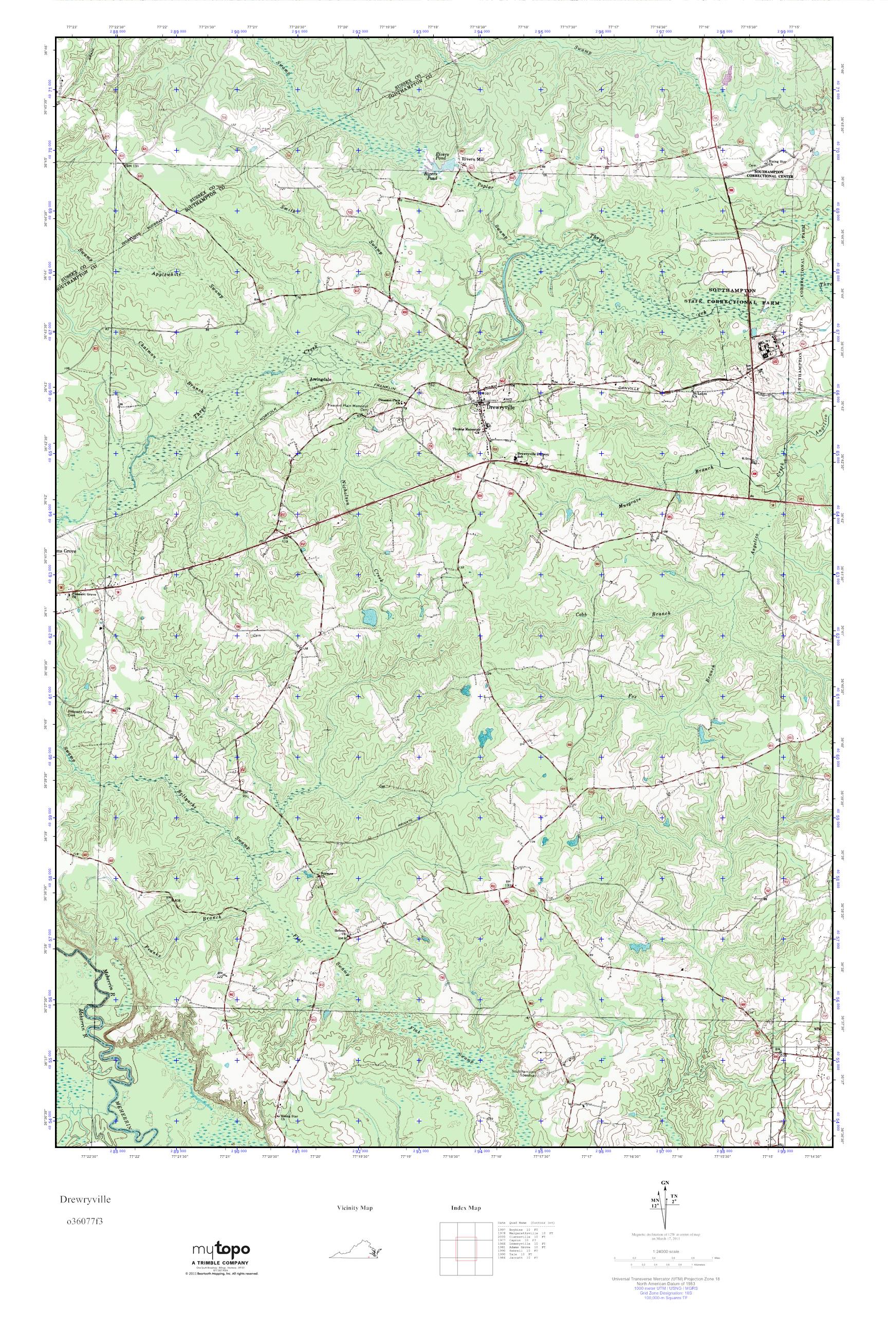 MyTopo Drewryville, Virginia USGS Quad Topo Map