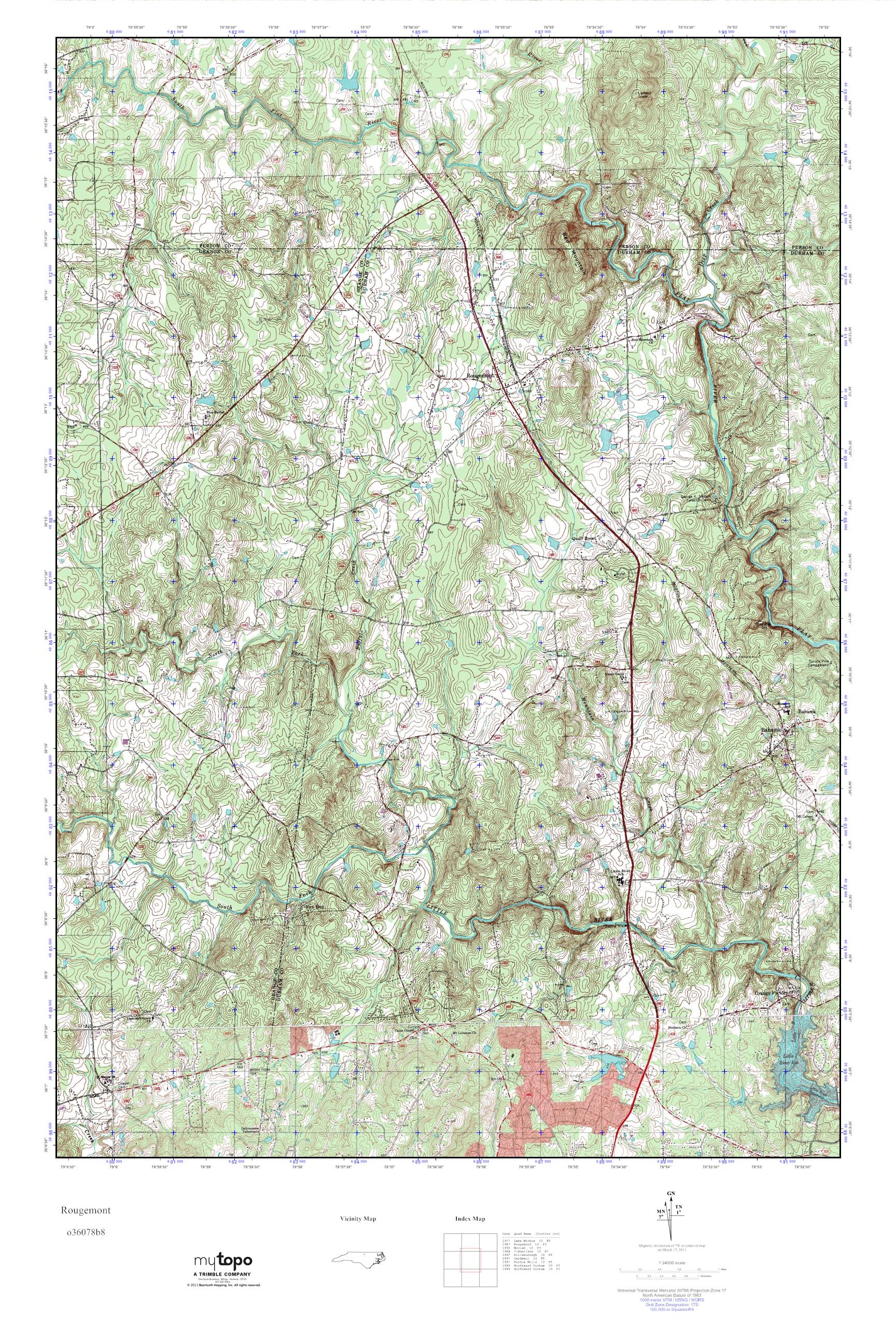 MyTopo Rougemont, North Carolina USGS Quad Topo Map