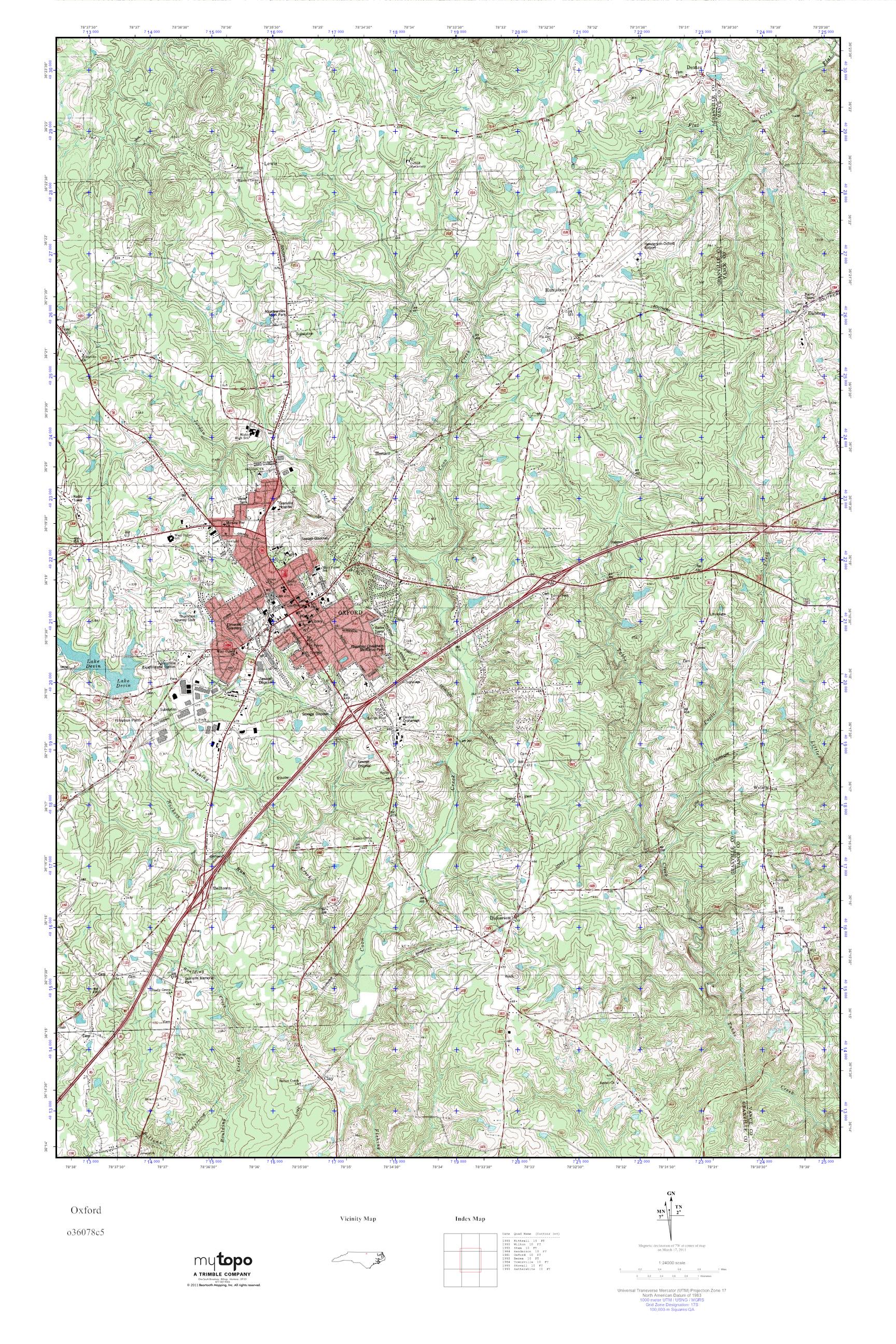 MyTopo Oxford, North Carolina USGS Quad Topo Map