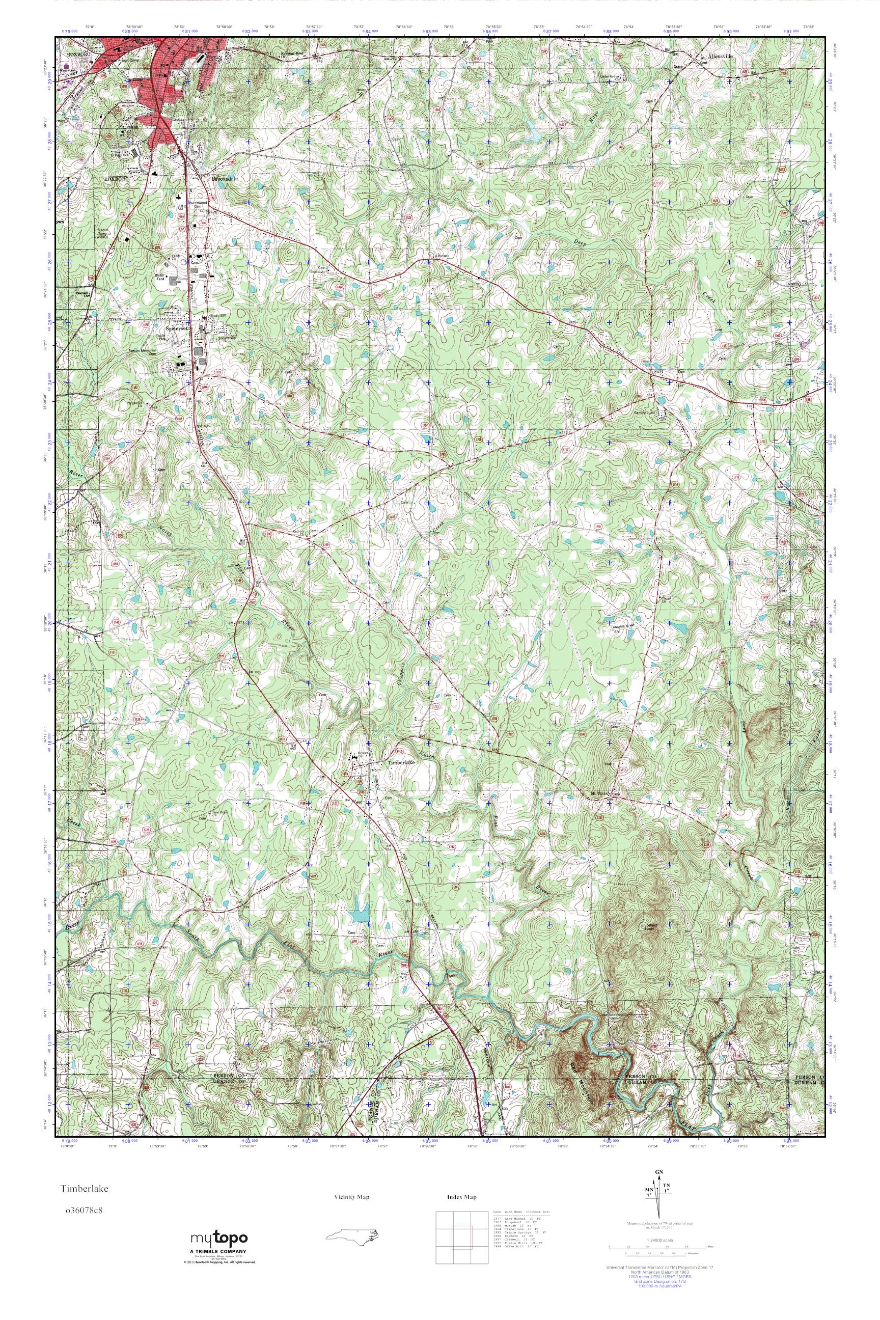 MyTopo Timberlake, North Carolina USGS Quad Topo Map