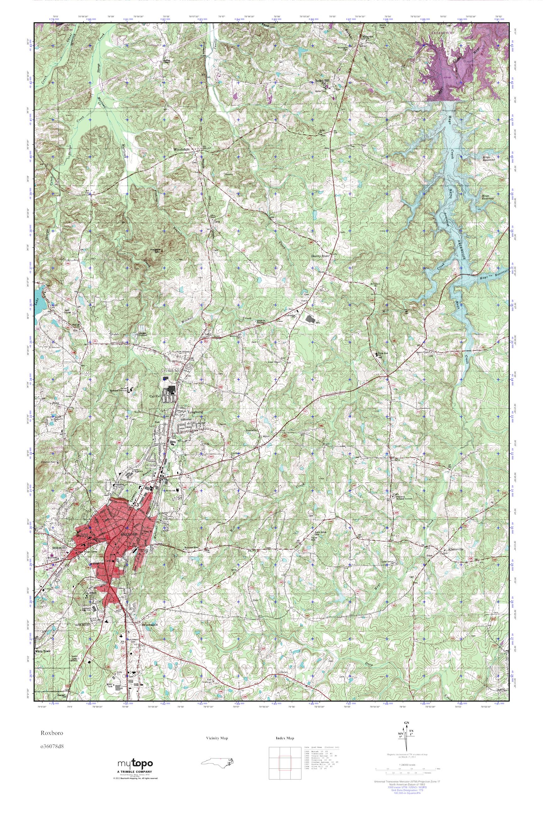 MyTopo Roxboro, North Carolina USGS Quad Topo Map