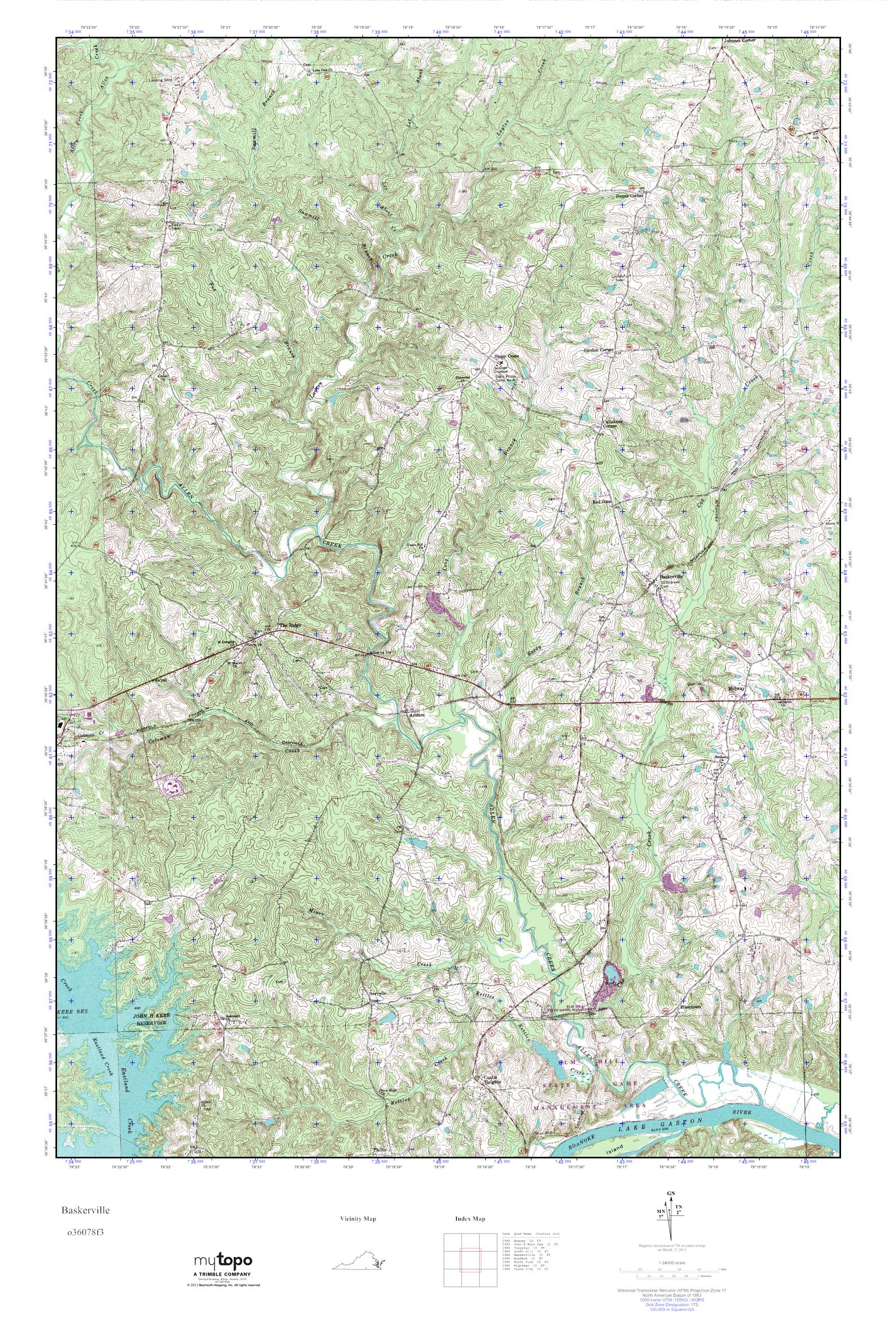 MyTopo Baskerville, Virginia USGS Quad Topo Map