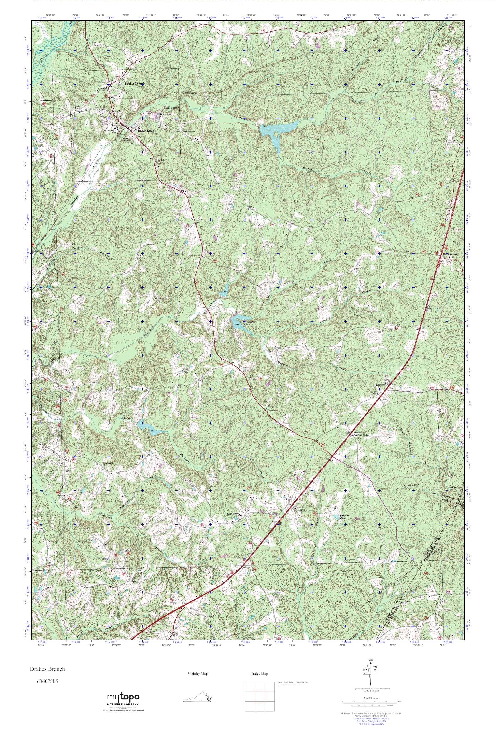 MyTopo Drakes Branch, Virginia USGS Quad Topo Map