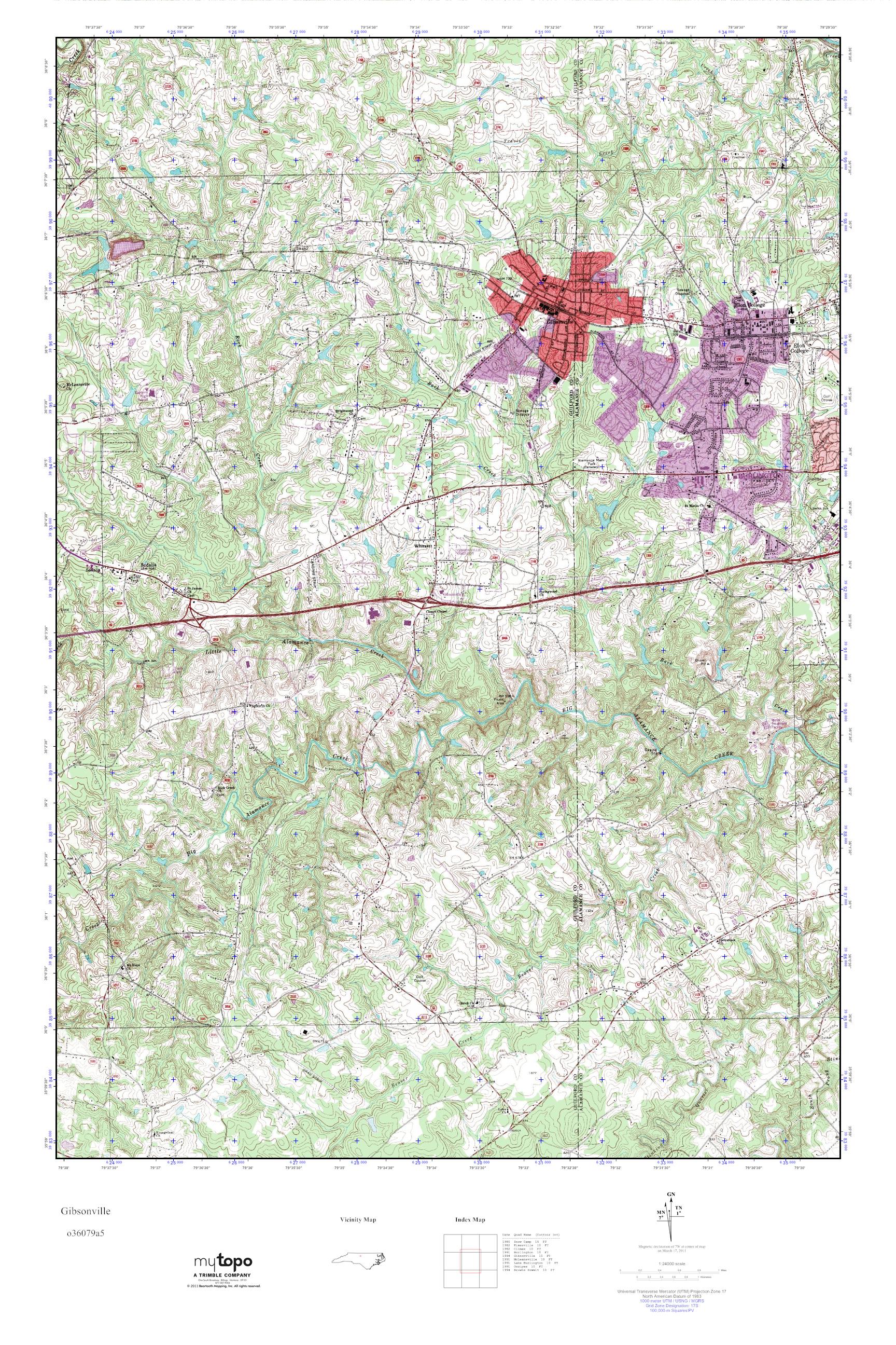 MyTopo Gibsonville, North Carolina USGS Quad Topo Map
