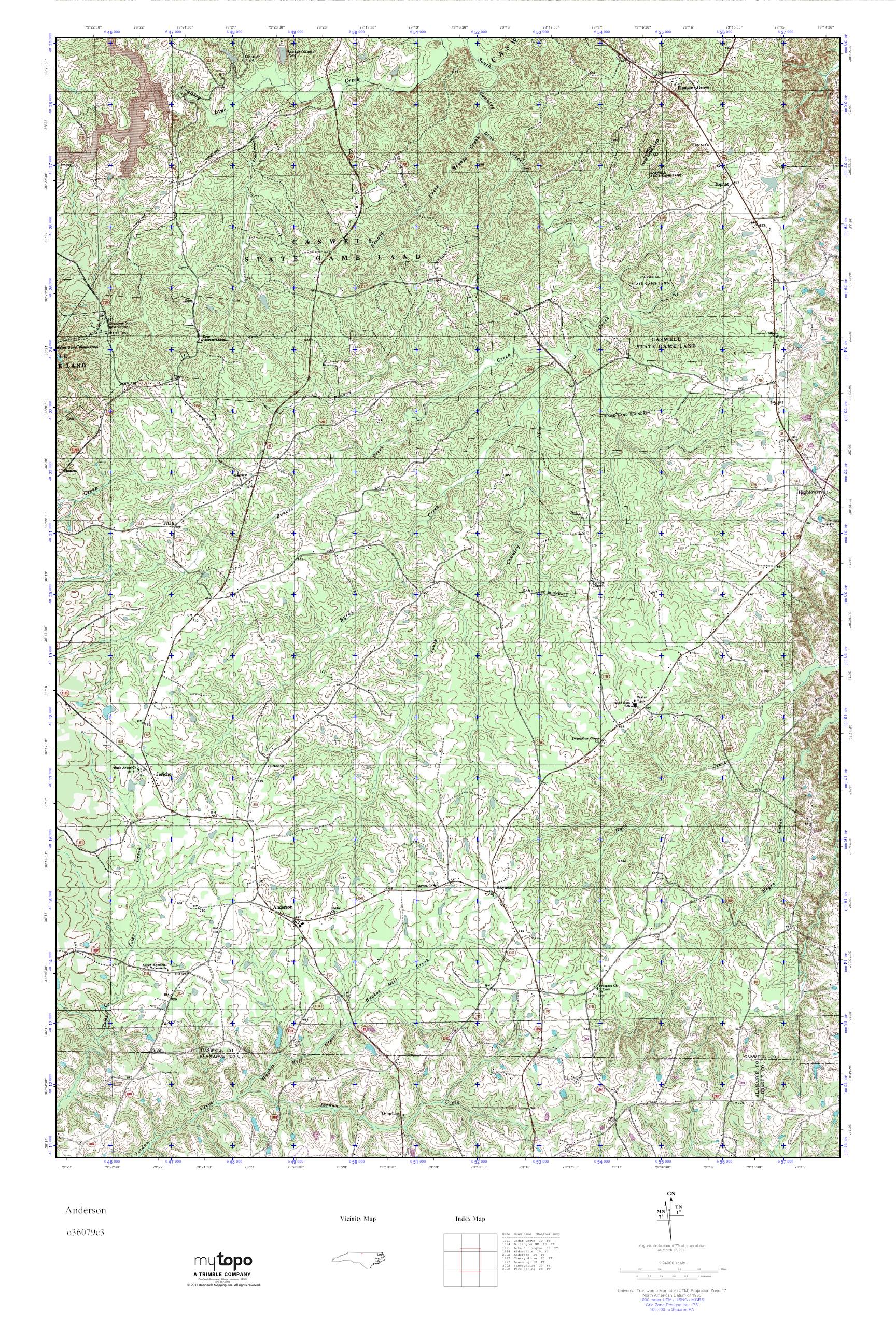 MyTopo Anderson, North Carolina USGS Quad Topo Map
