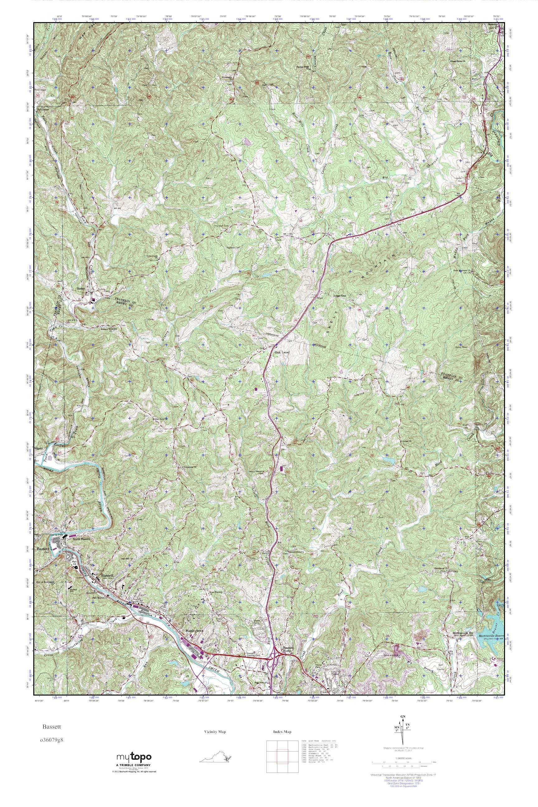 MyTopo Bassett, Virginia USGS Quad Topo Map