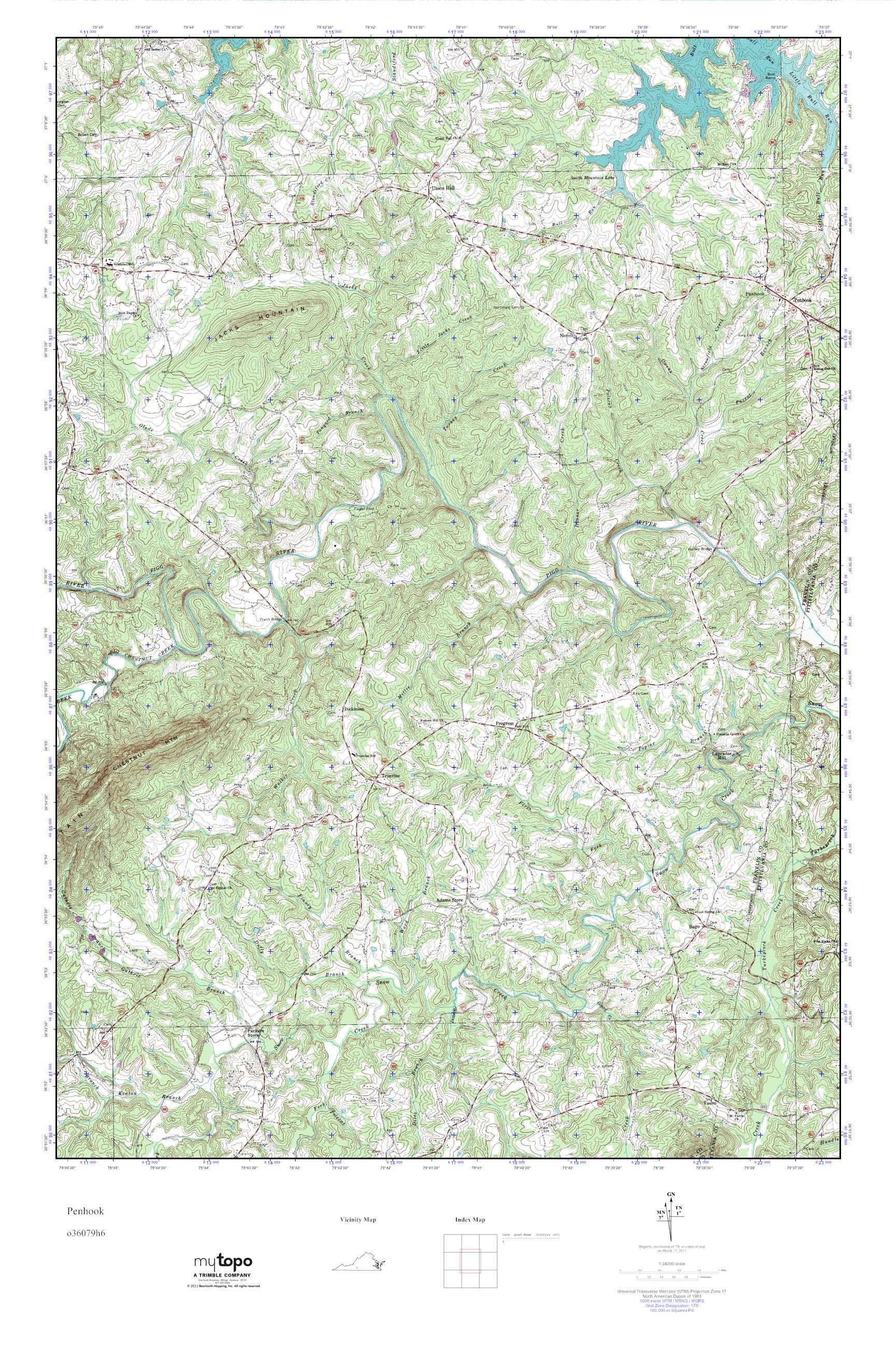 MyTopo Penhook, Virginia USGS Quad Topo Map