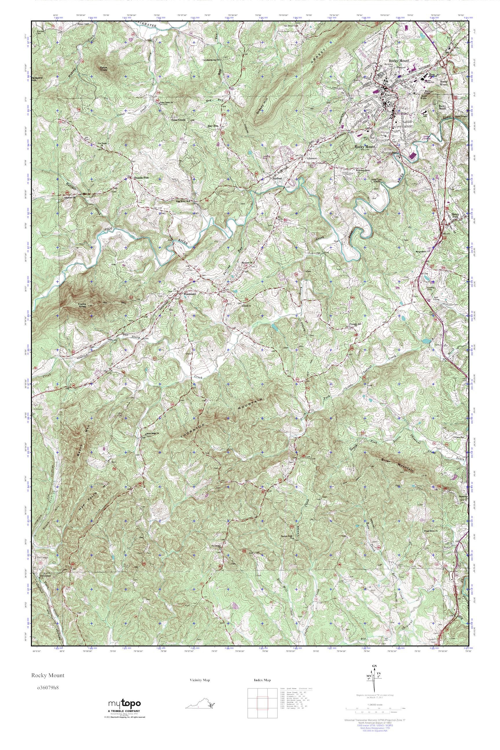 MyTopo Rocky Mount, Virginia USGS Quad Topo Map