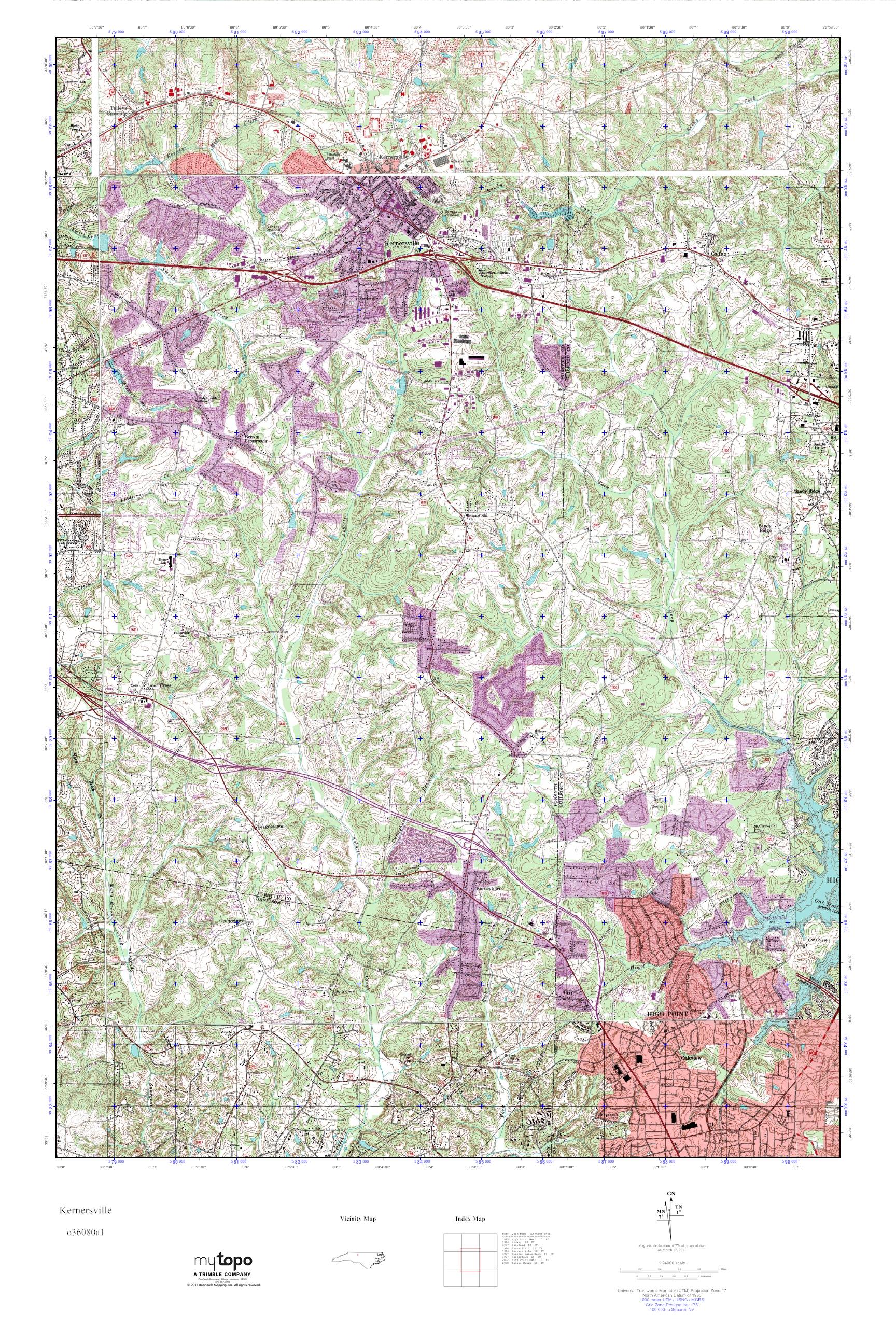 MyTopo Kernersville, North Carolina USGS Quad Topo Map