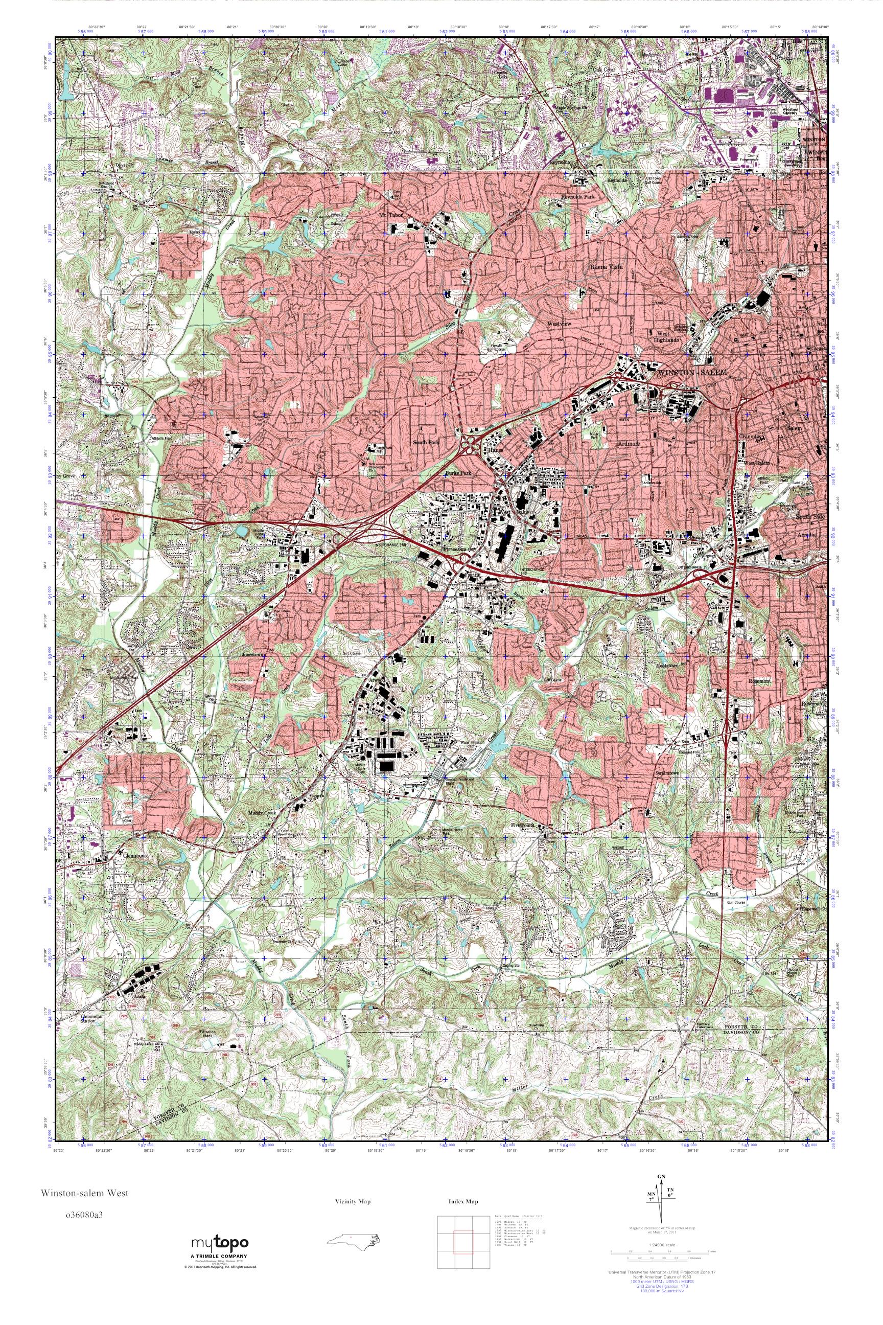 MyTopo Winston-salem West, North Carolina USGS Quad Topo Map