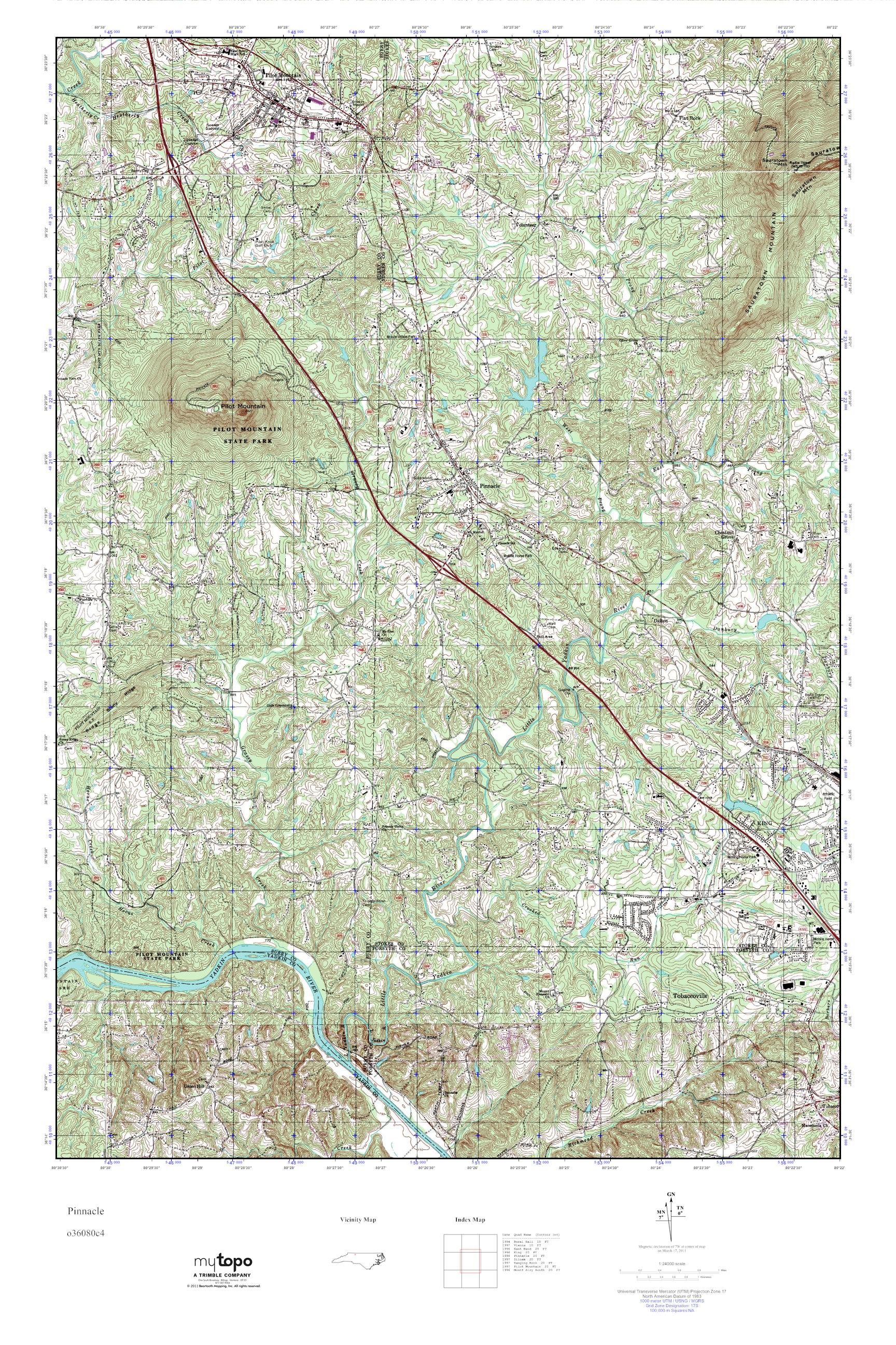 MyTopo Pinnacle, North Carolina USGS Quad Topo Map