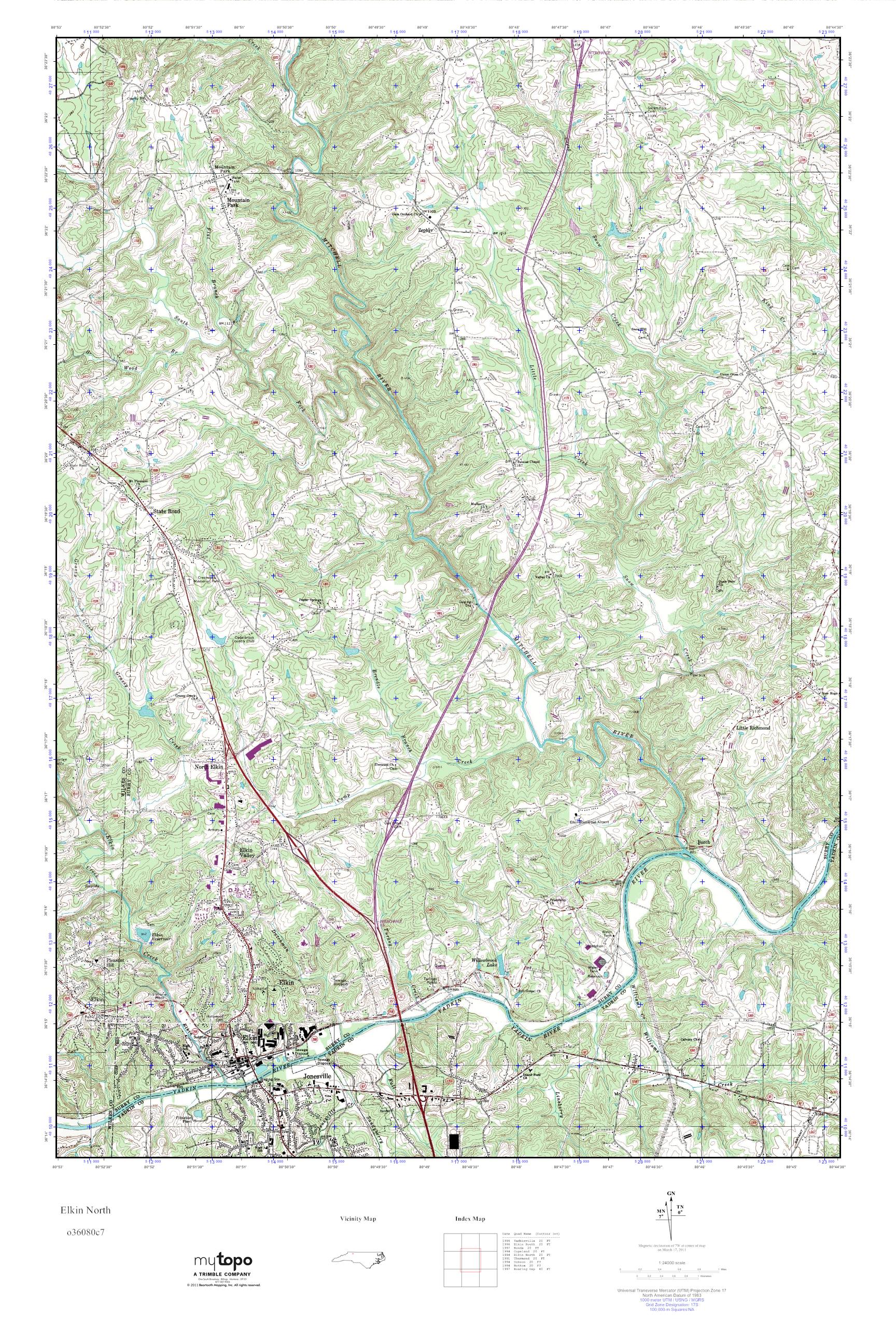 MyTopo Elkin North, North Carolina USGS Quad Topo Map