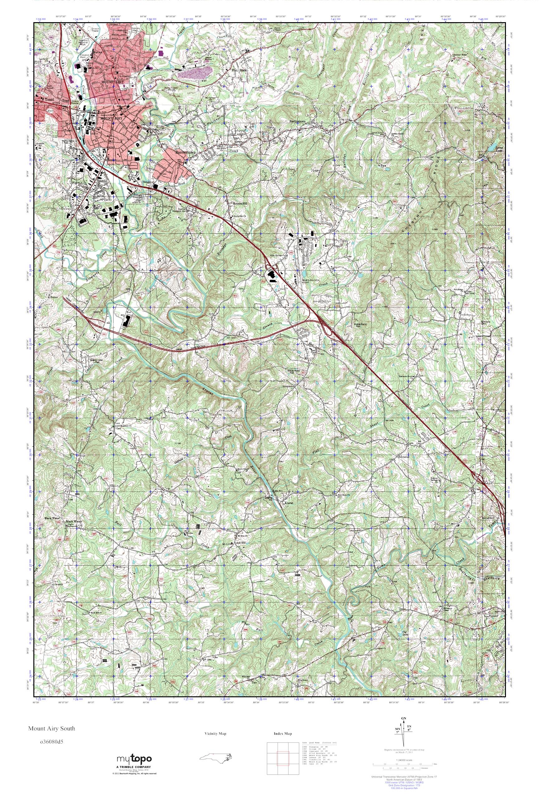 MyTopo Mount Airy South, North Carolina USGS Quad Topo Map