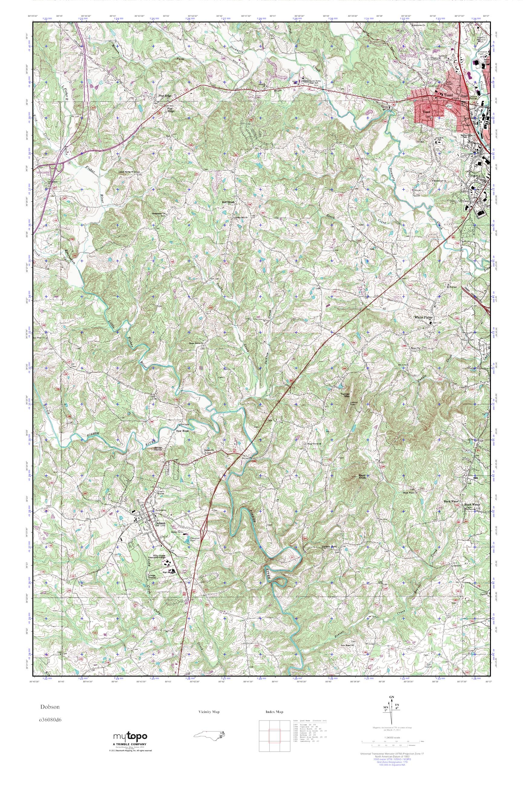 MyTopo Dobson, North Carolina USGS Quad Topo Map