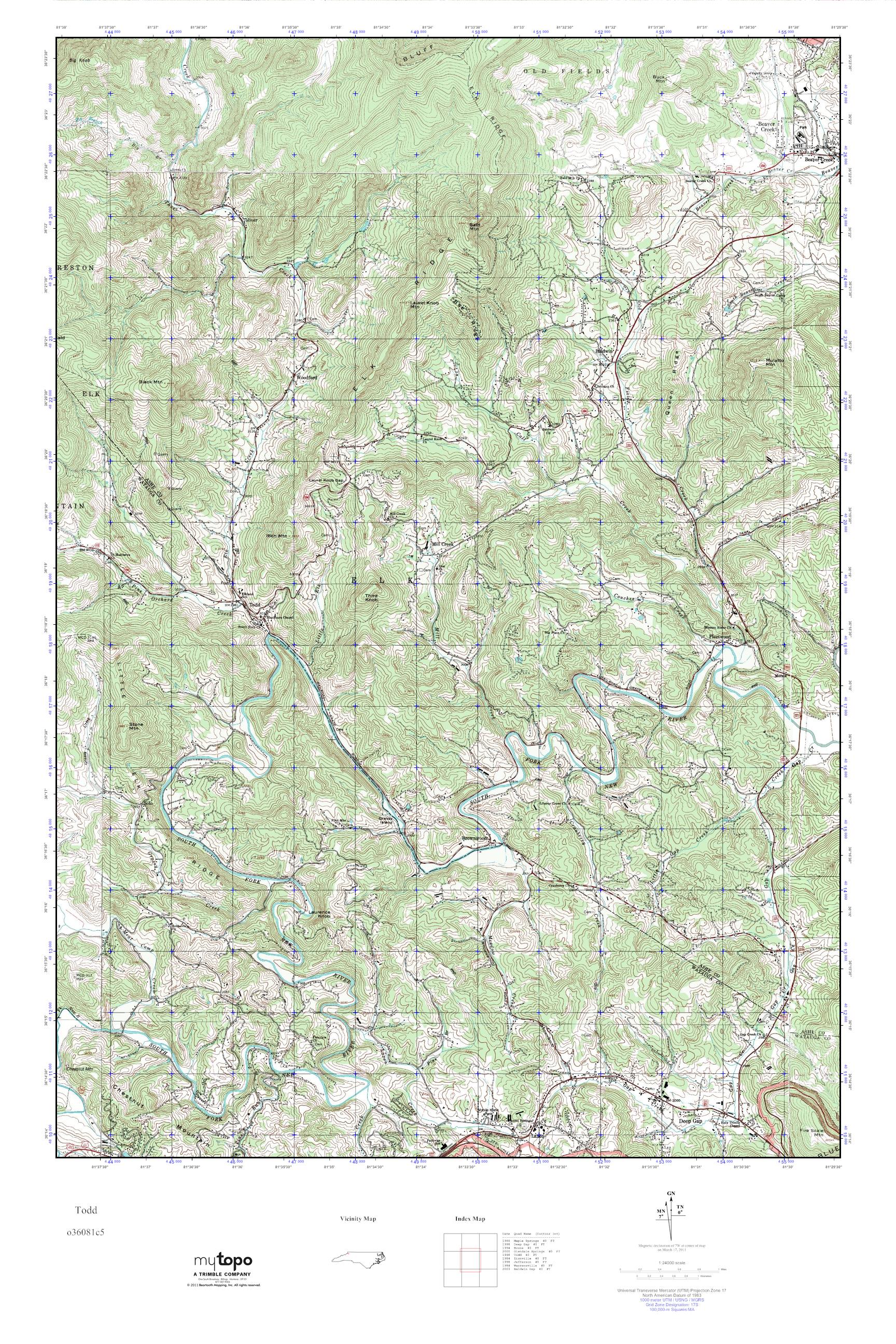MyTopo Todd, North Carolina USGS Quad Topo Map