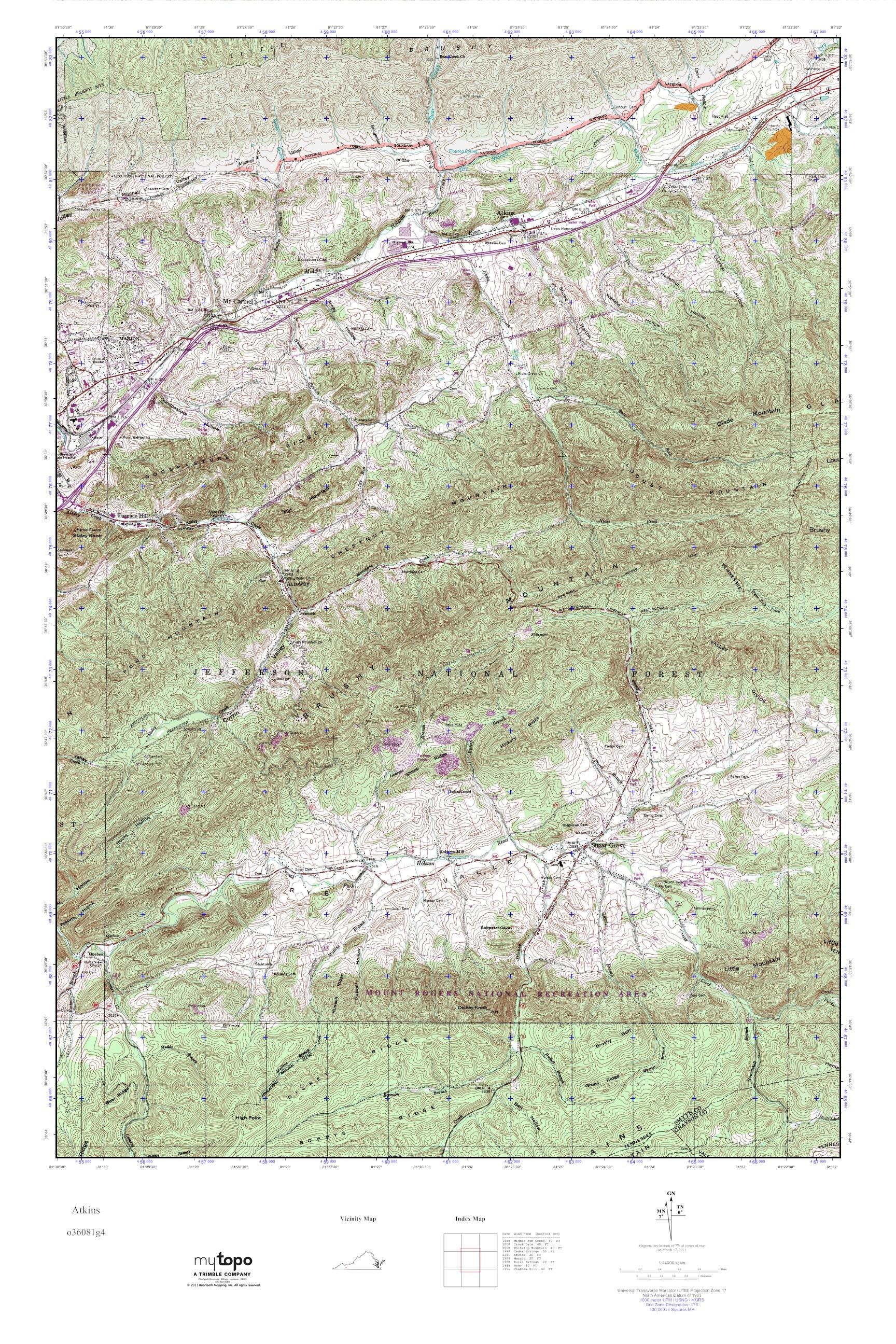 MyTopo Atkins, Virginia USGS Quad Topo Map