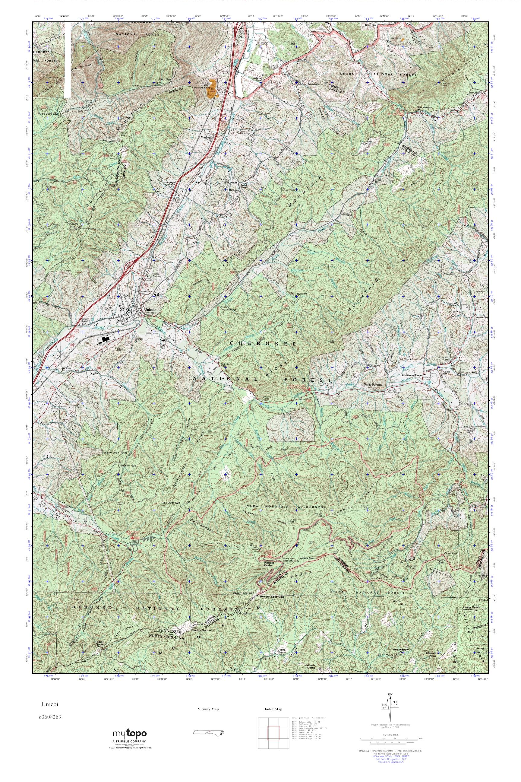 MyTopo Unicoi, Tennessee USGS Quad Topo Map