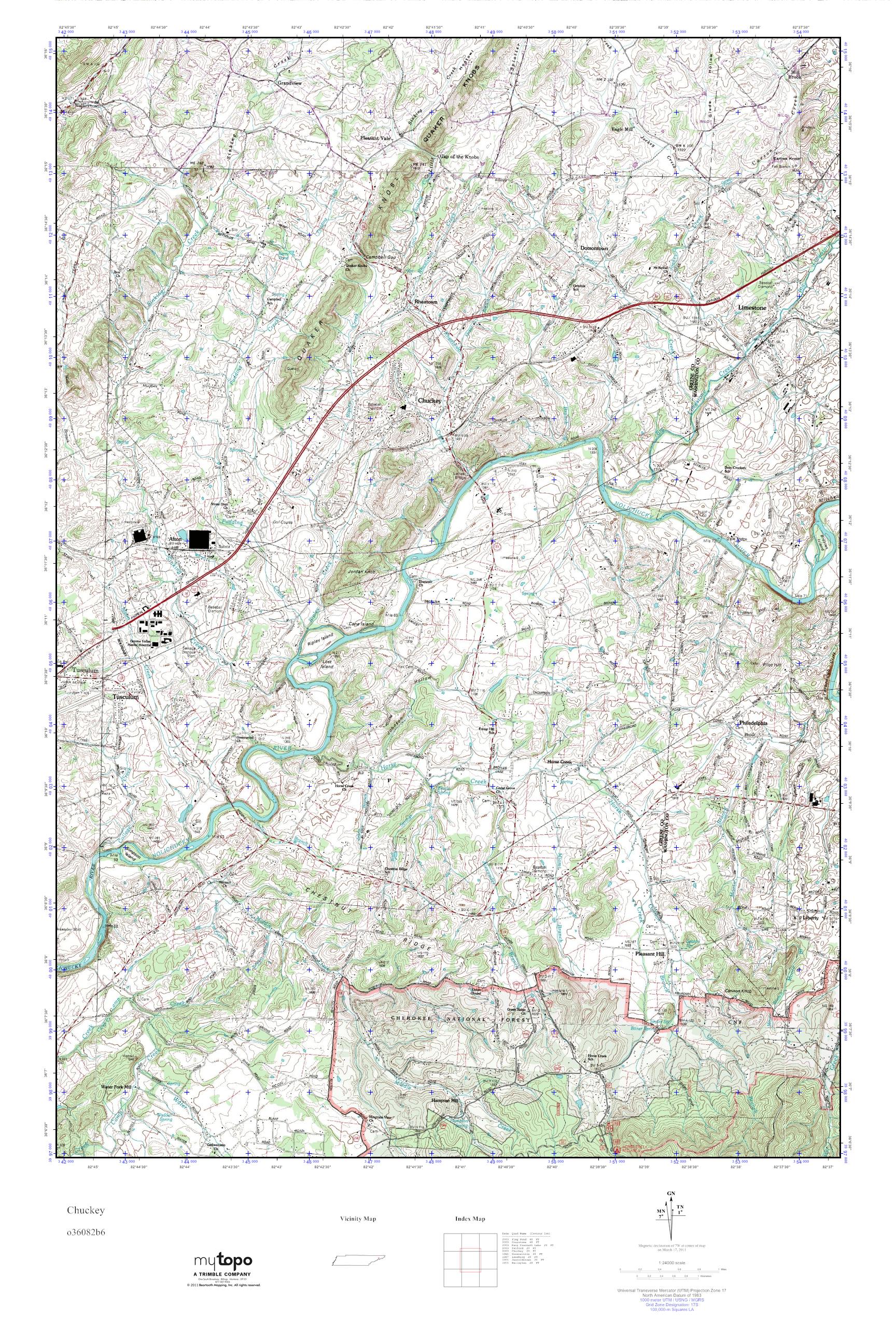 MyTopo Chuckey, Tennessee USGS Quad Topo Map