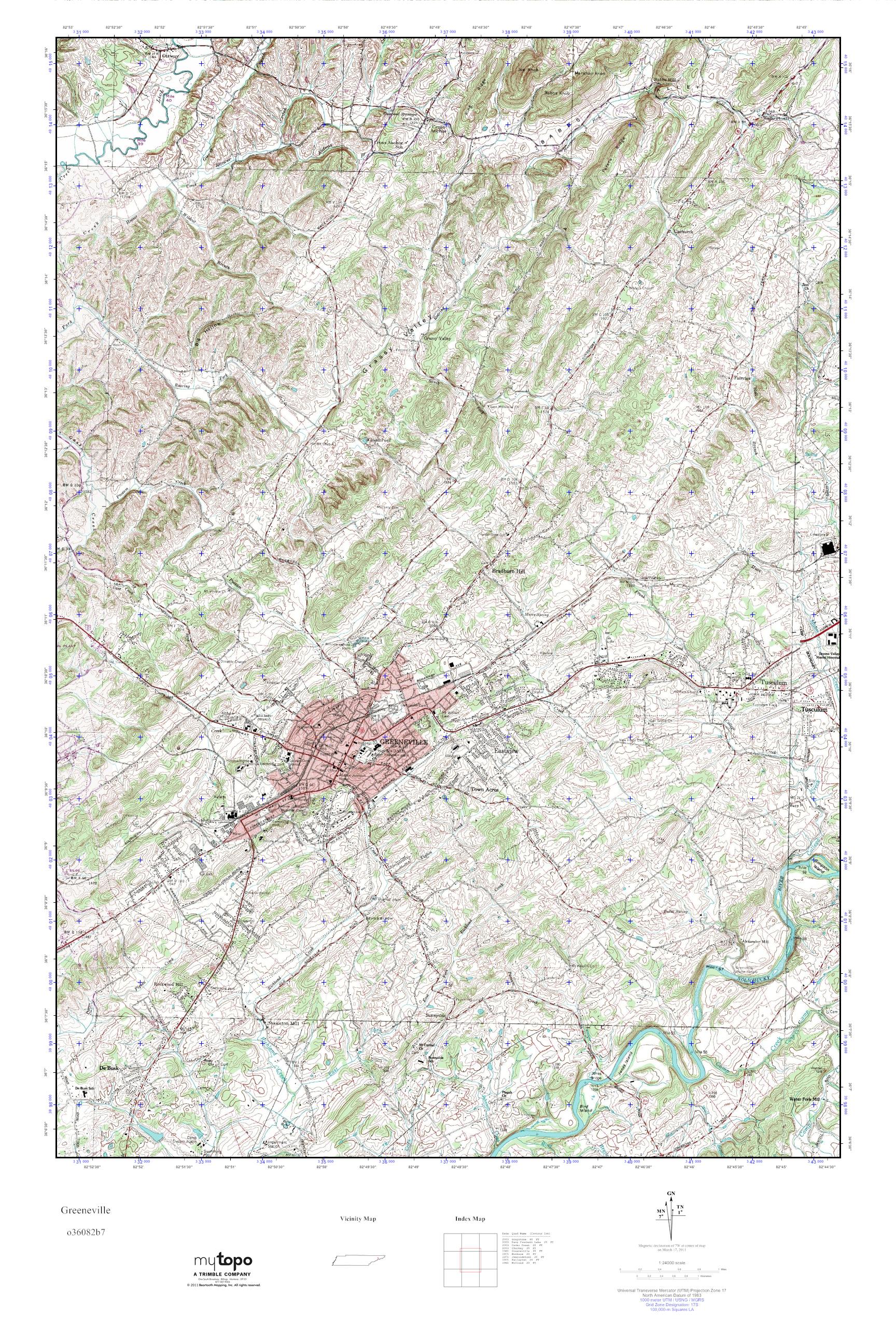 MyTopo Greeneville, Tennessee USGS Quad Topo Map
