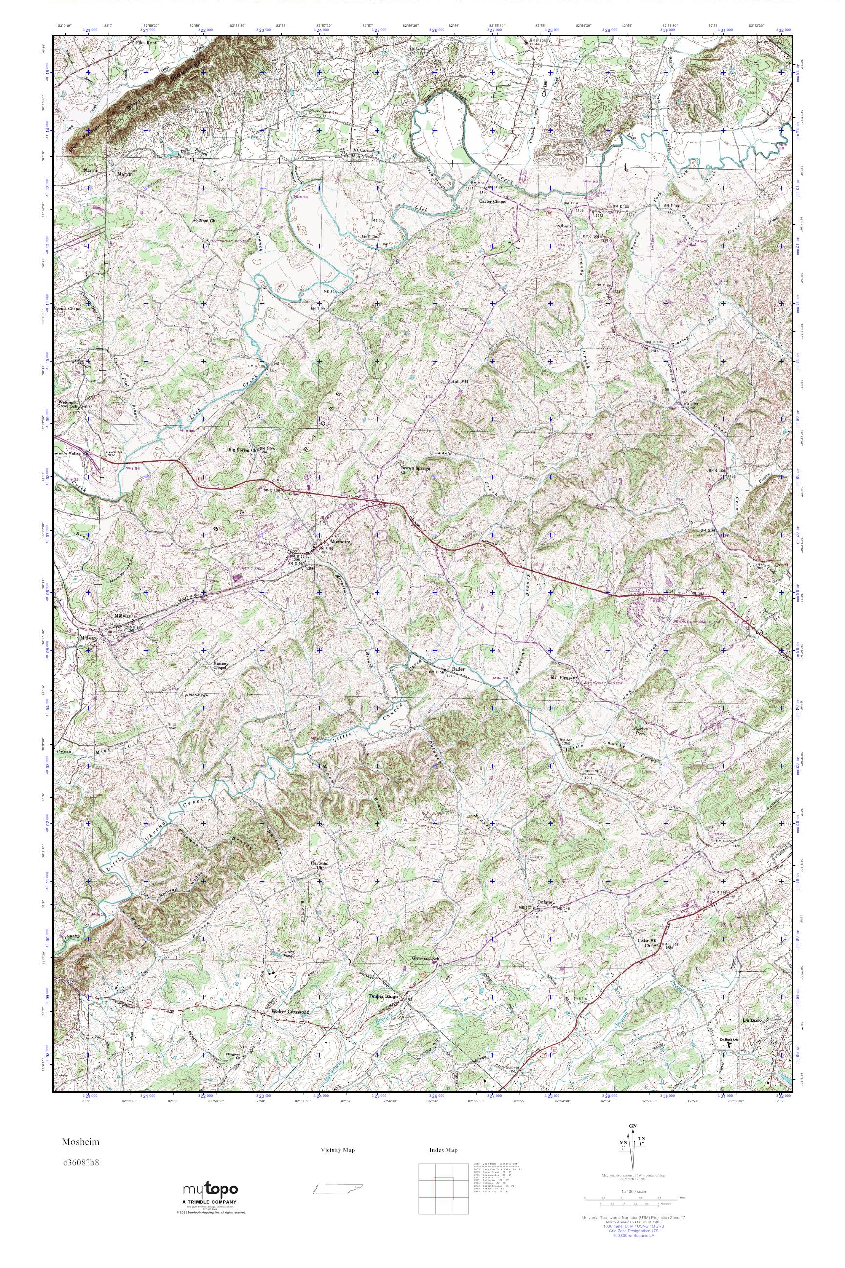 MyTopo Mosheim, Tennessee USGS Quad Topo Map