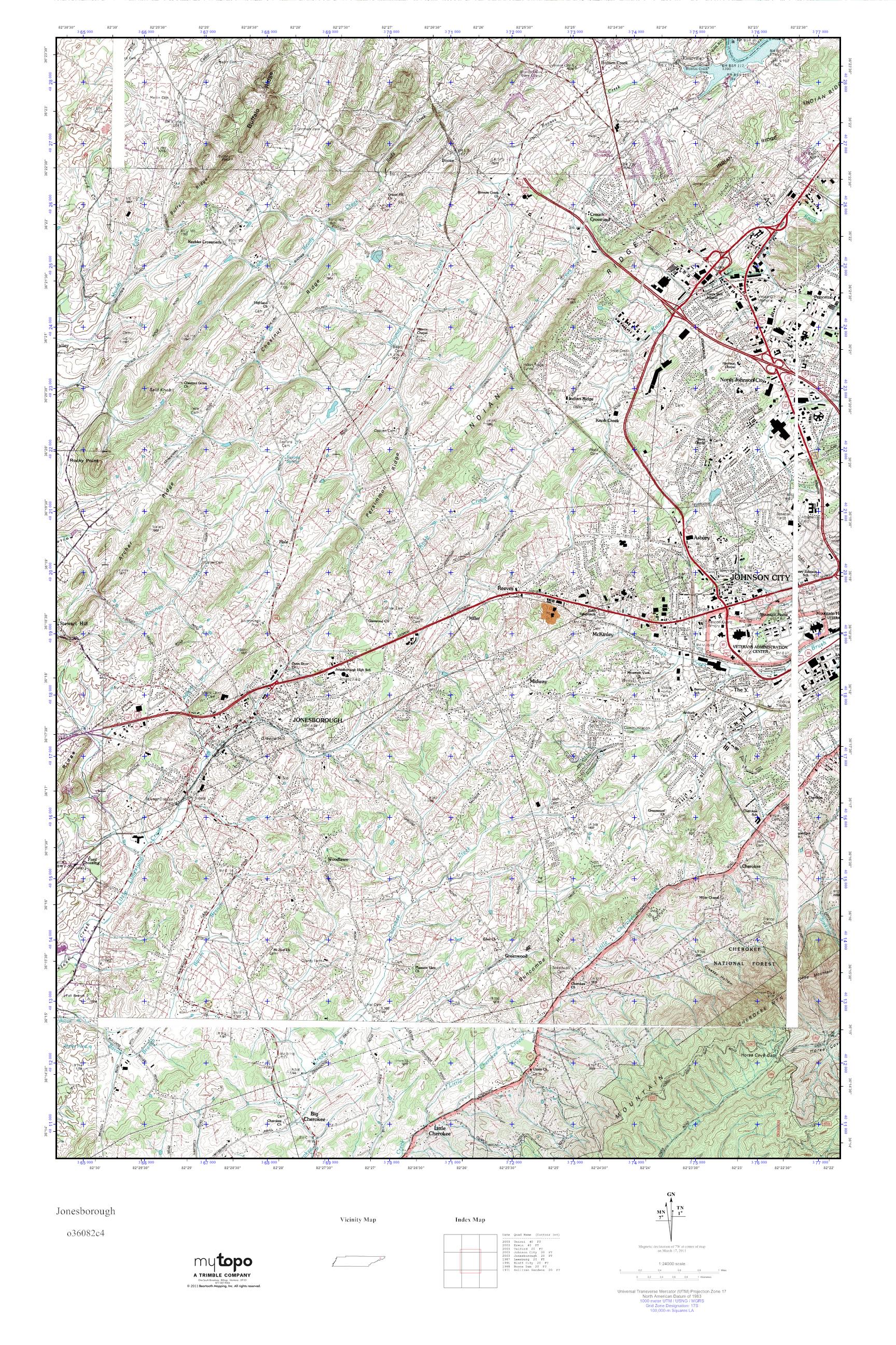 MyTopo Jonesborough, Tennessee USGS Quad Topo Map