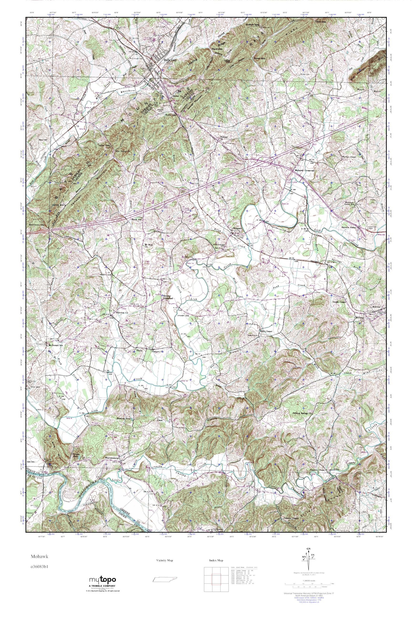 MyTopo Mohawk, Tennessee USGS Quad Topo Map
