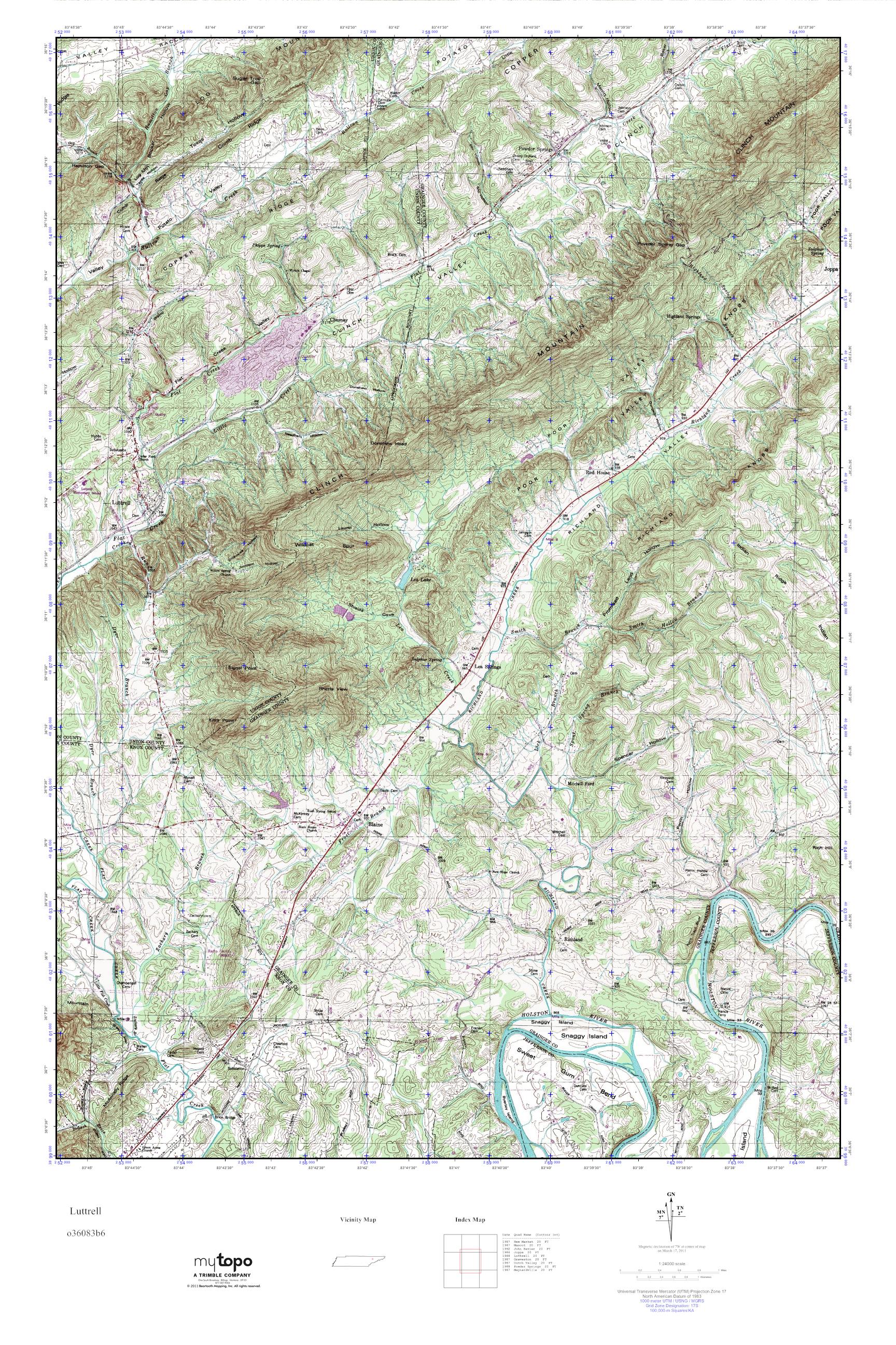 MyTopo Luttrell, Tennessee USGS Quad Topo Map