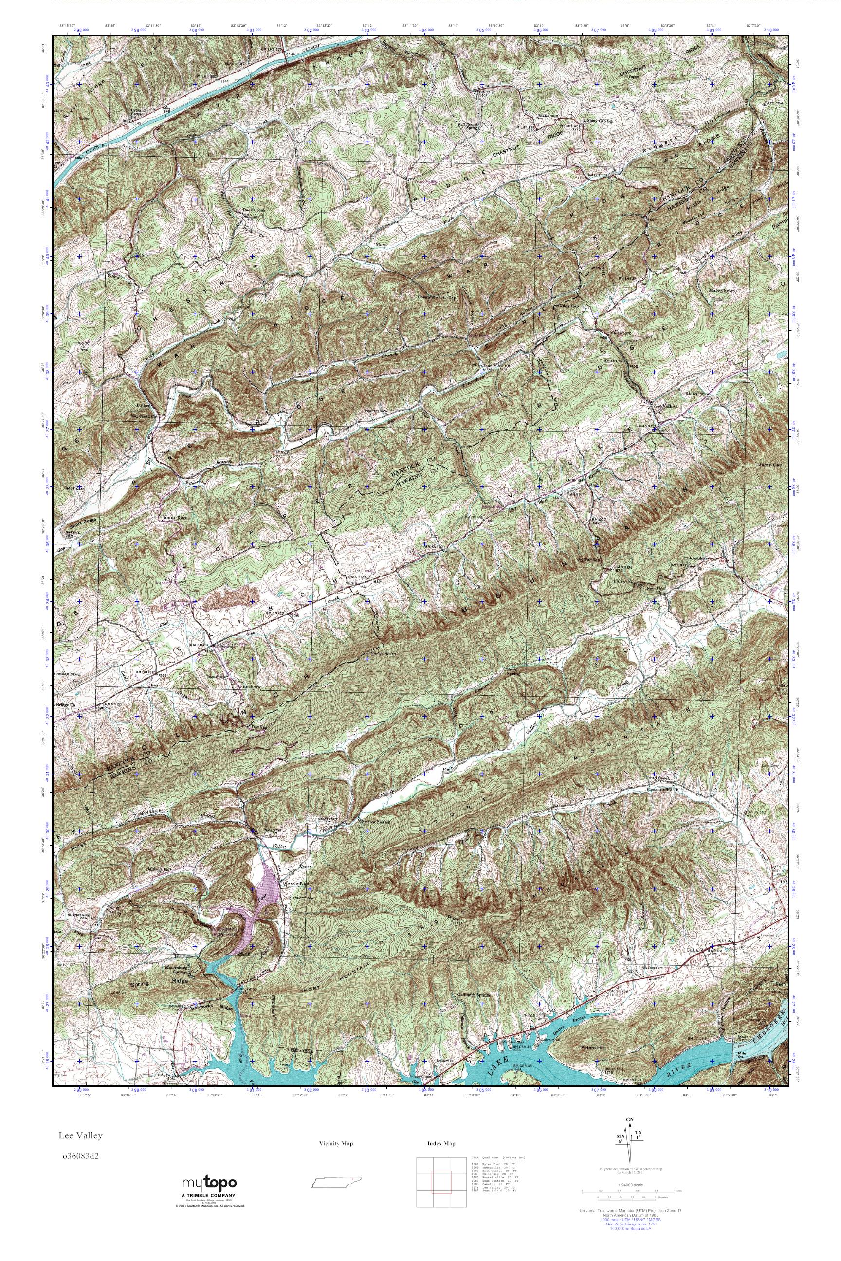 MyTopo Lee Valley, Tennessee USGS Quad Topo Map